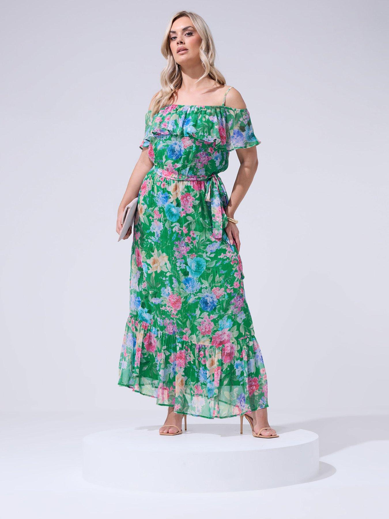 Yours Curve Floral Metallic Cold Shoulder Maxi Dress