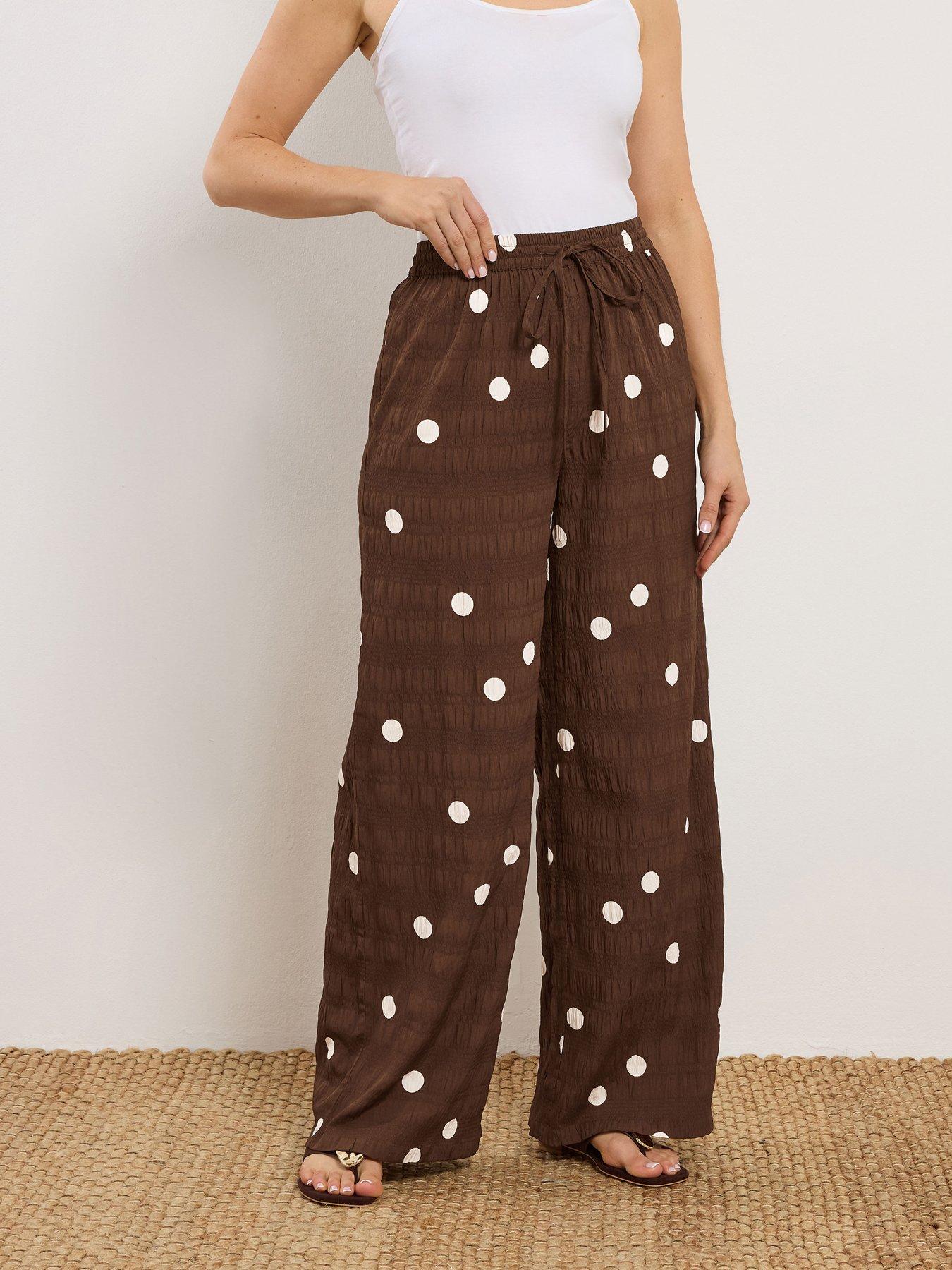 Long Tall Sally Spot Textured Wide Leg Trouser 36" - Brown