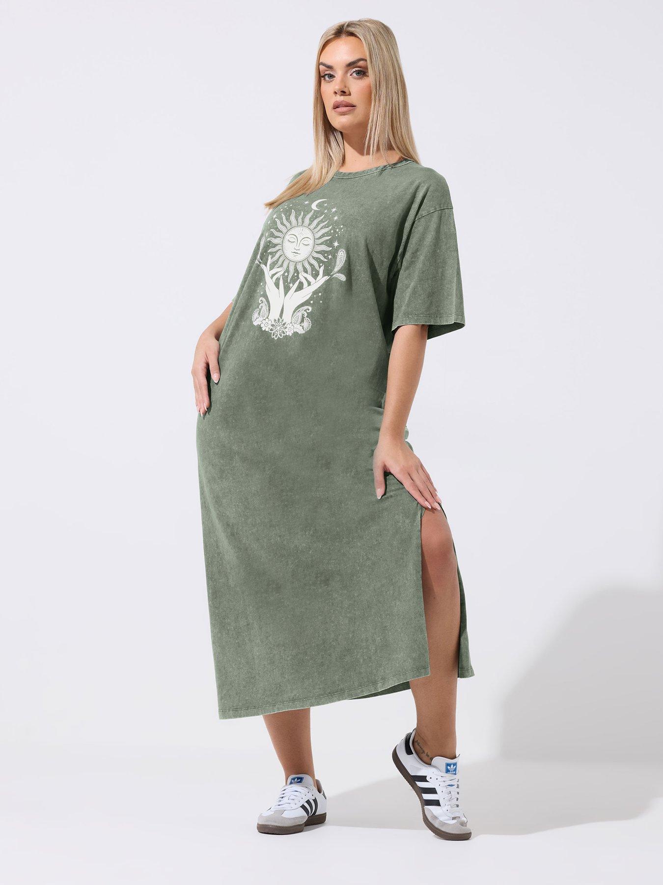 Yours Curve Acid Wash Mystic Dress - Grey