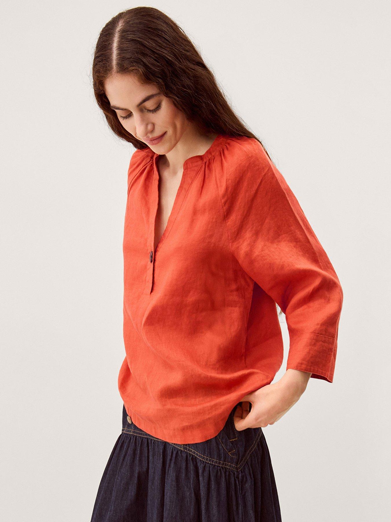  image of monsoon-gianna-linen-top-orange