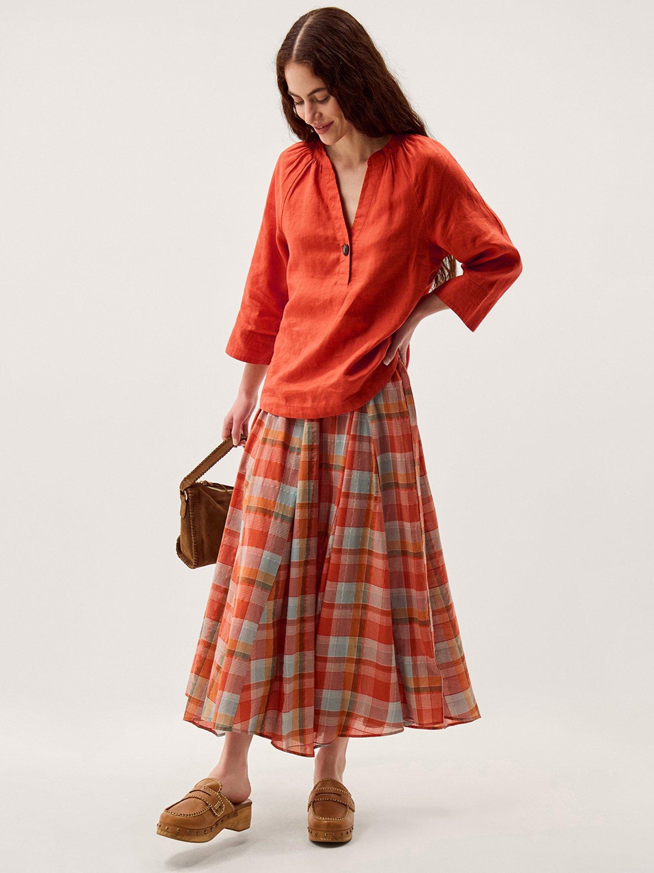  image of monsoon-gianna-linen-top-orange