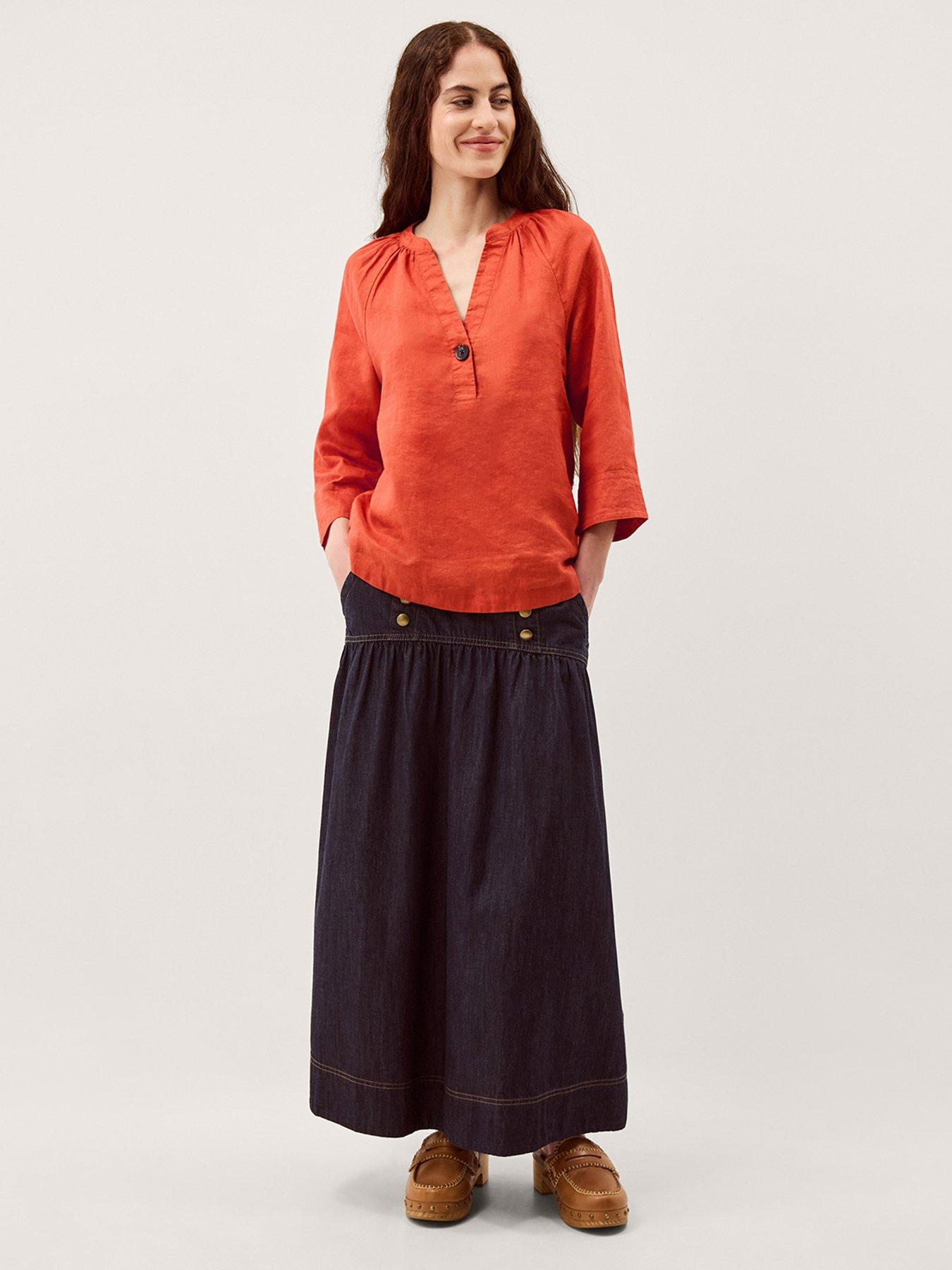  image of monsoon-gianna-linen-top-orange