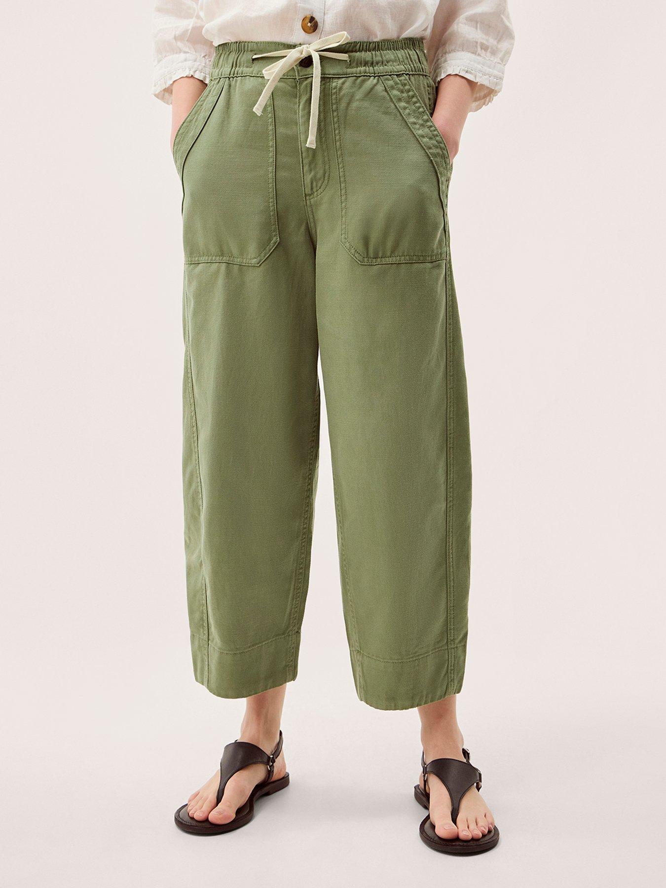 Monsoon Megan Twill Barrel Trousers - Green