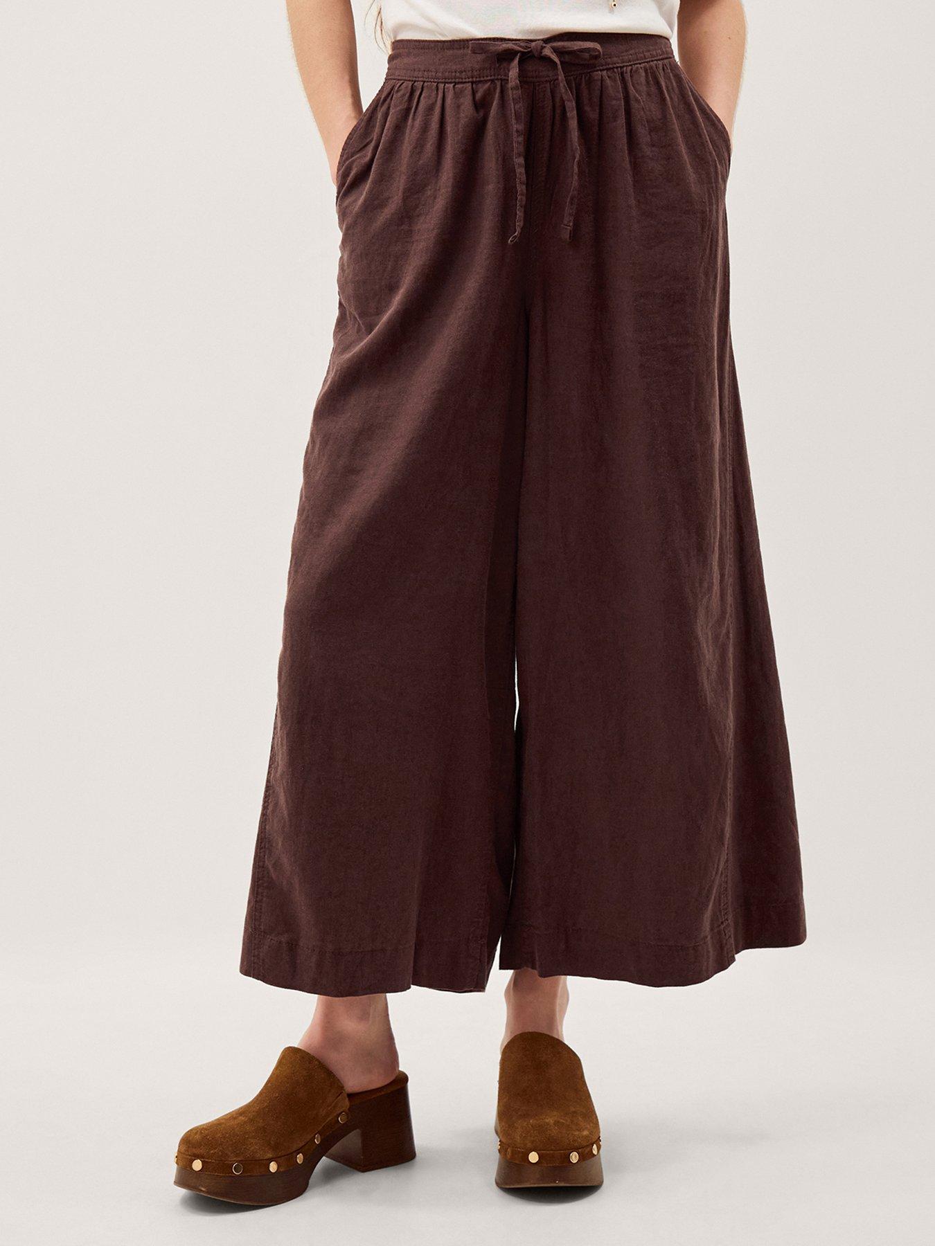  image of monsoon-maisie-wide-crop-trousers-brown