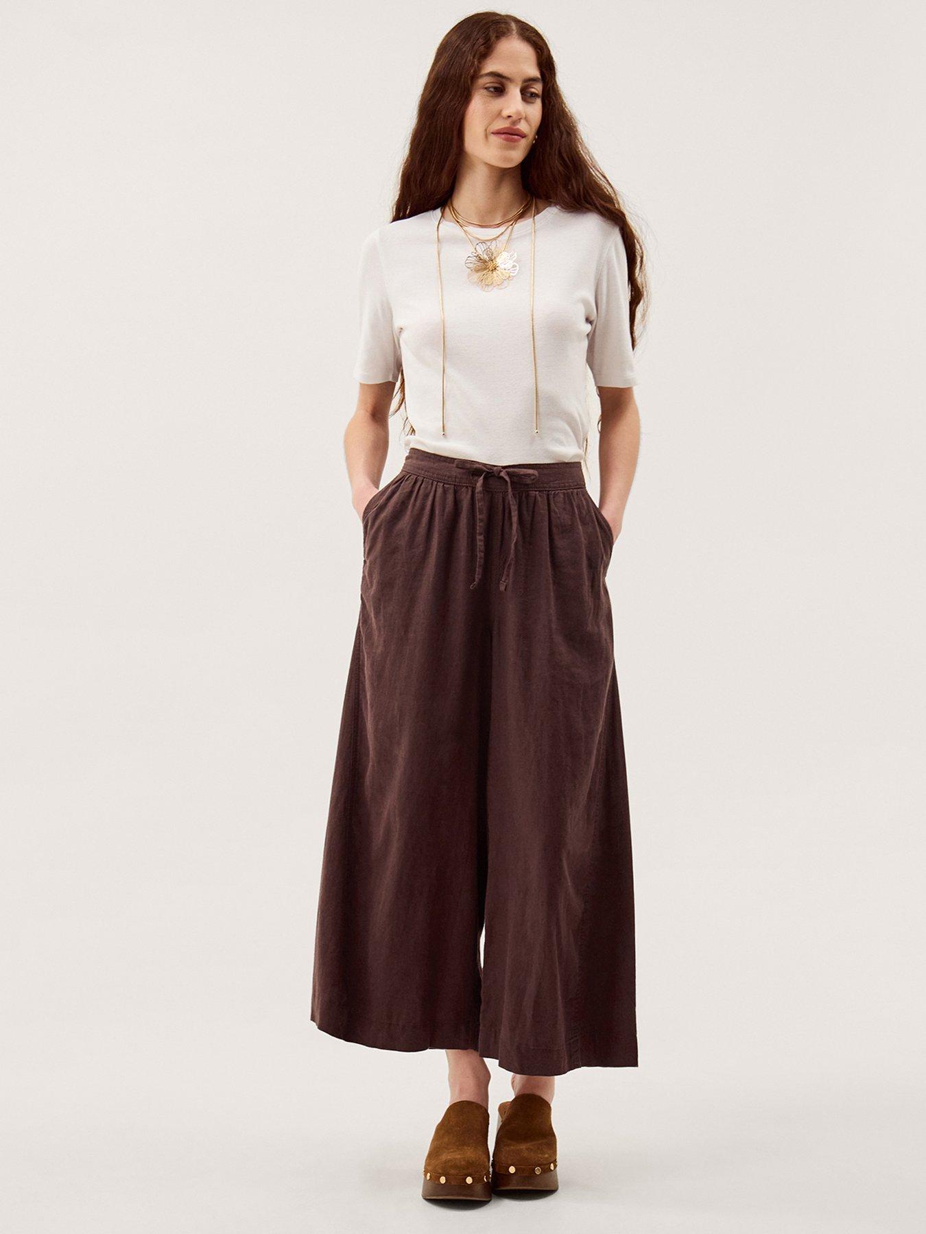  image of monsoon-maisie-wide-crop-trousers-brown