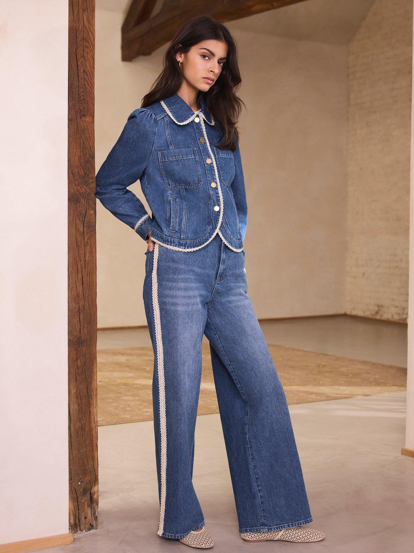 Mint Velvet Crochet Trim Straight Jeans - Blue