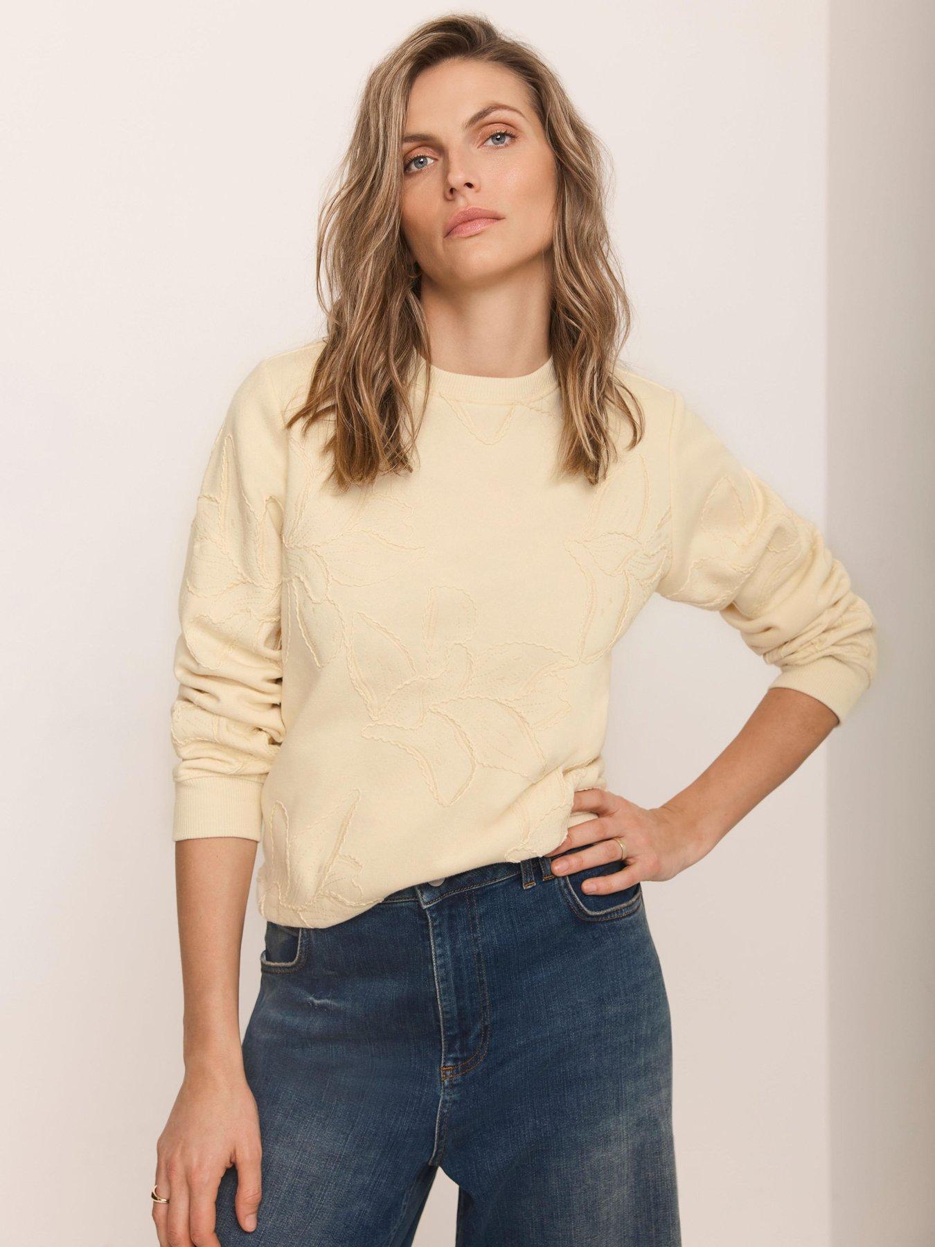 Mint Velvet Cornelli Embroidered Long Sleeve Sweatshirt - Butter Yellow