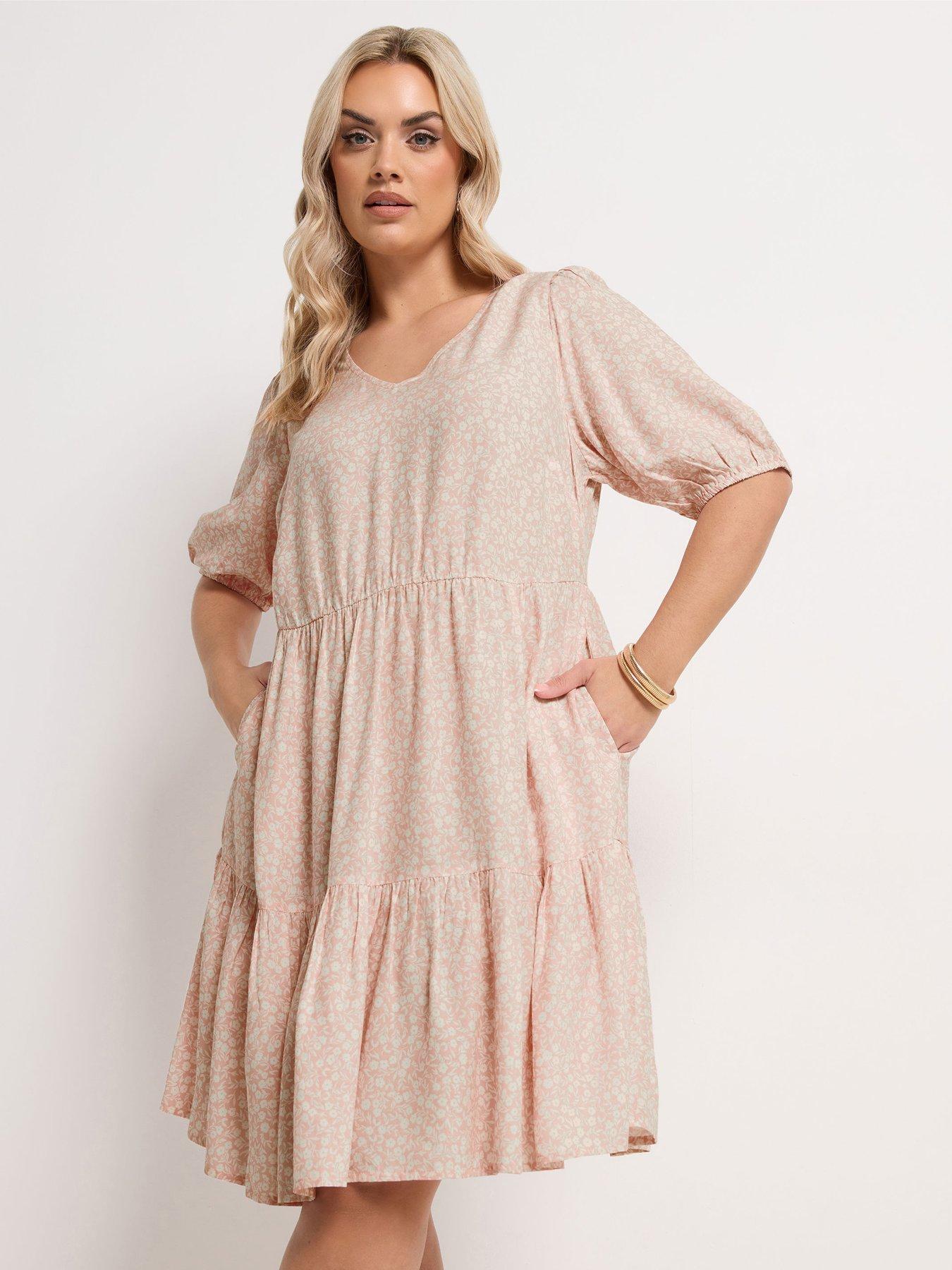 Yours Curve Tiered Smock Dress - Pink