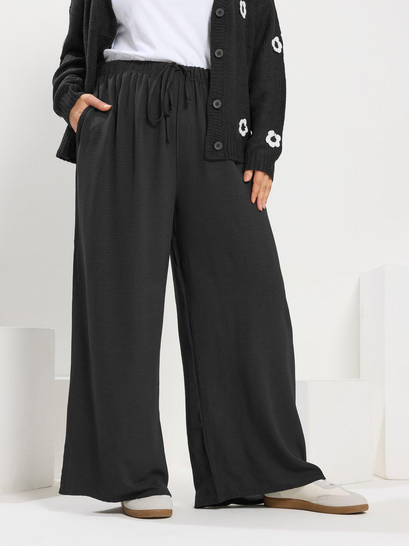 Yours Curve Washed Twill Wide Leg Trouser 26" - Black