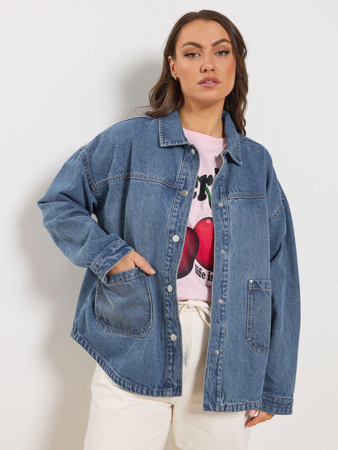 Yours Curve Denim Washed Shacket - Blue