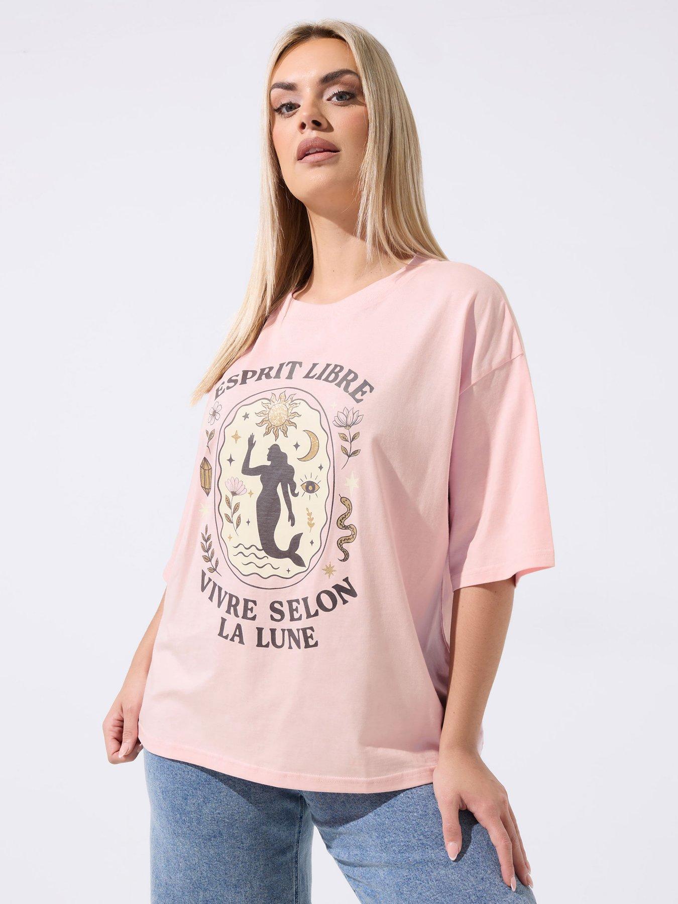 Yours Curve La Lune T-Shirt - Pink