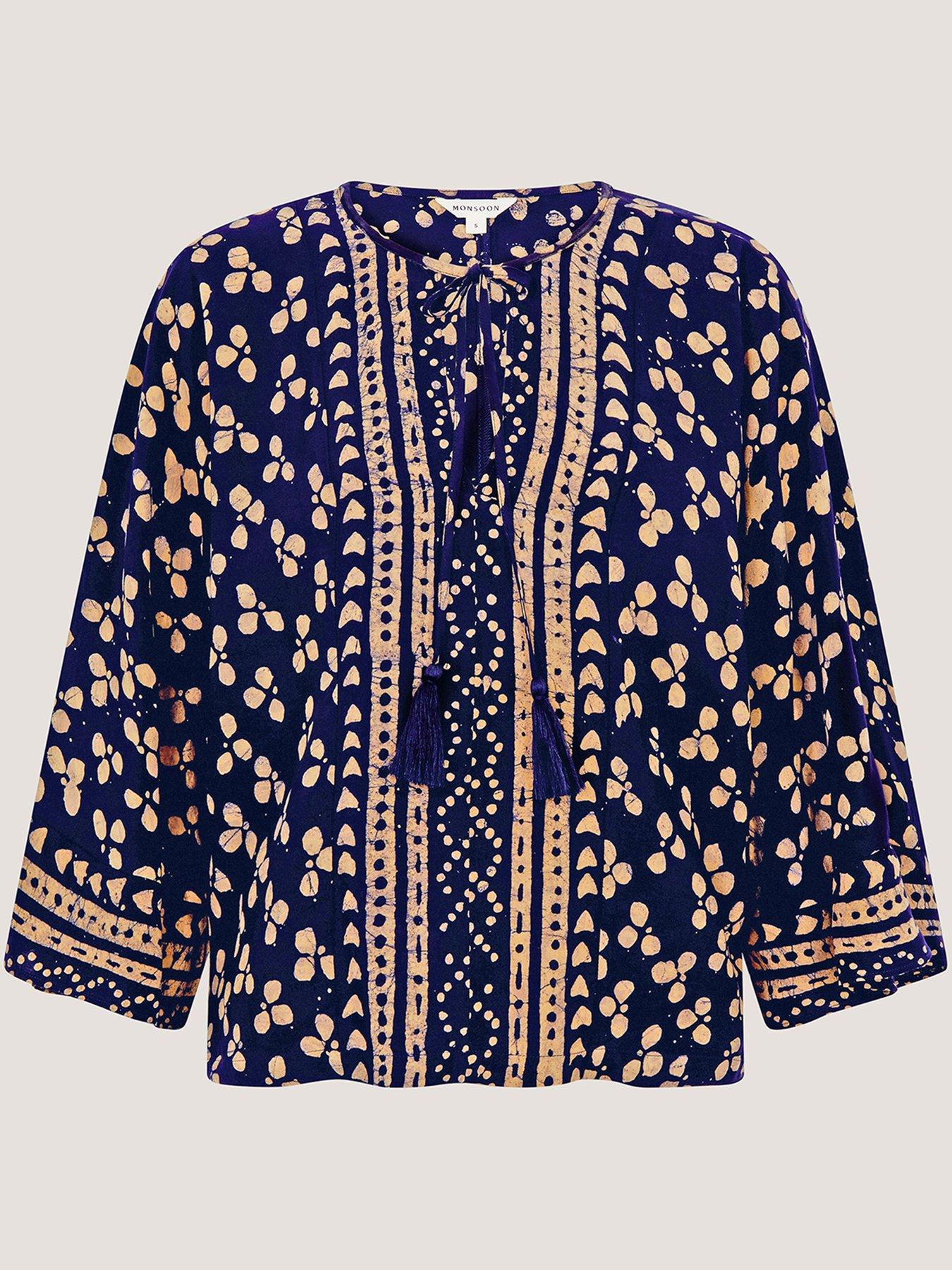  image of monsoon-clover-print-top-blue