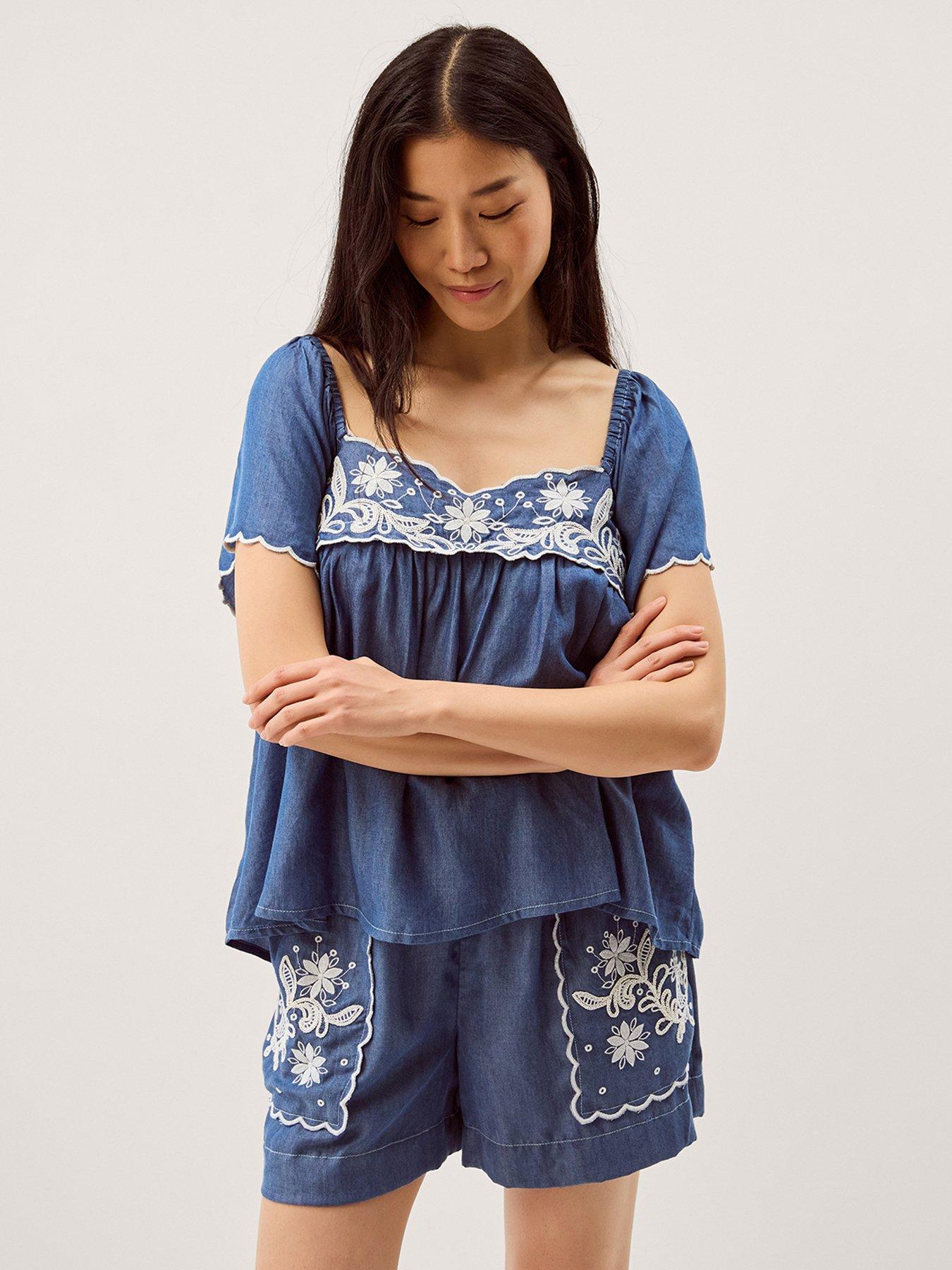 monsoon-isla-short-sleeve-embroidered-denim-top-blue