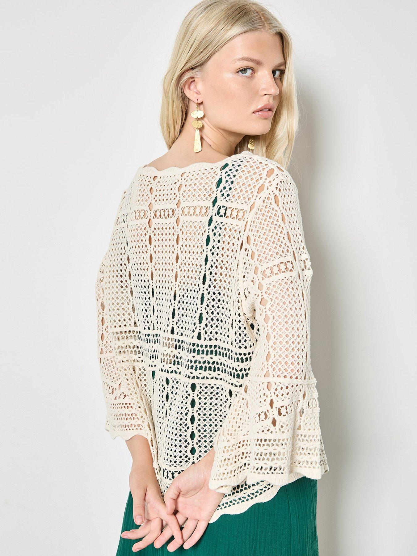  image of apricot-effortless-crochet-bell-slv-top