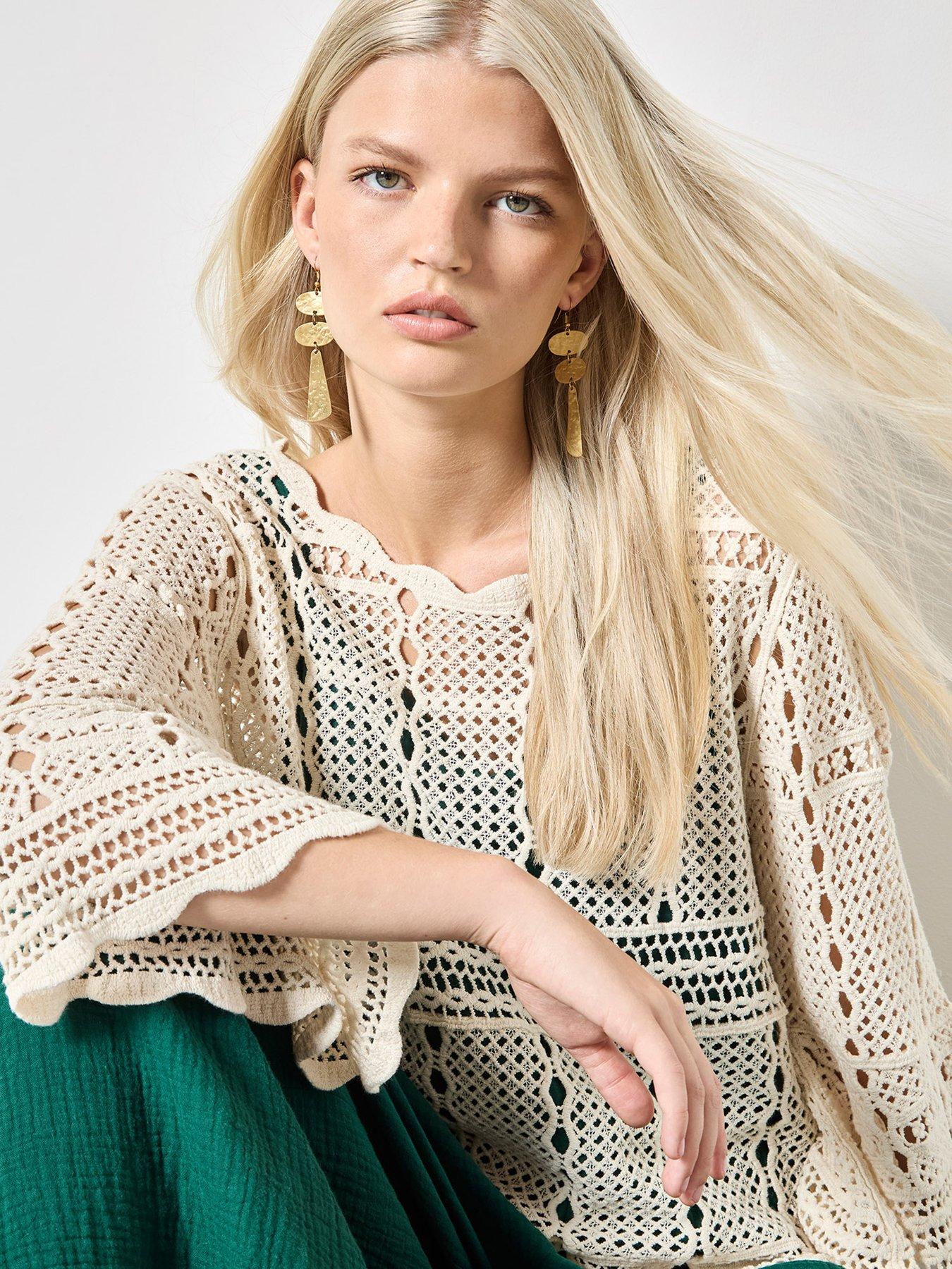  image of apricot-effortless-crochet-bell-slv-top