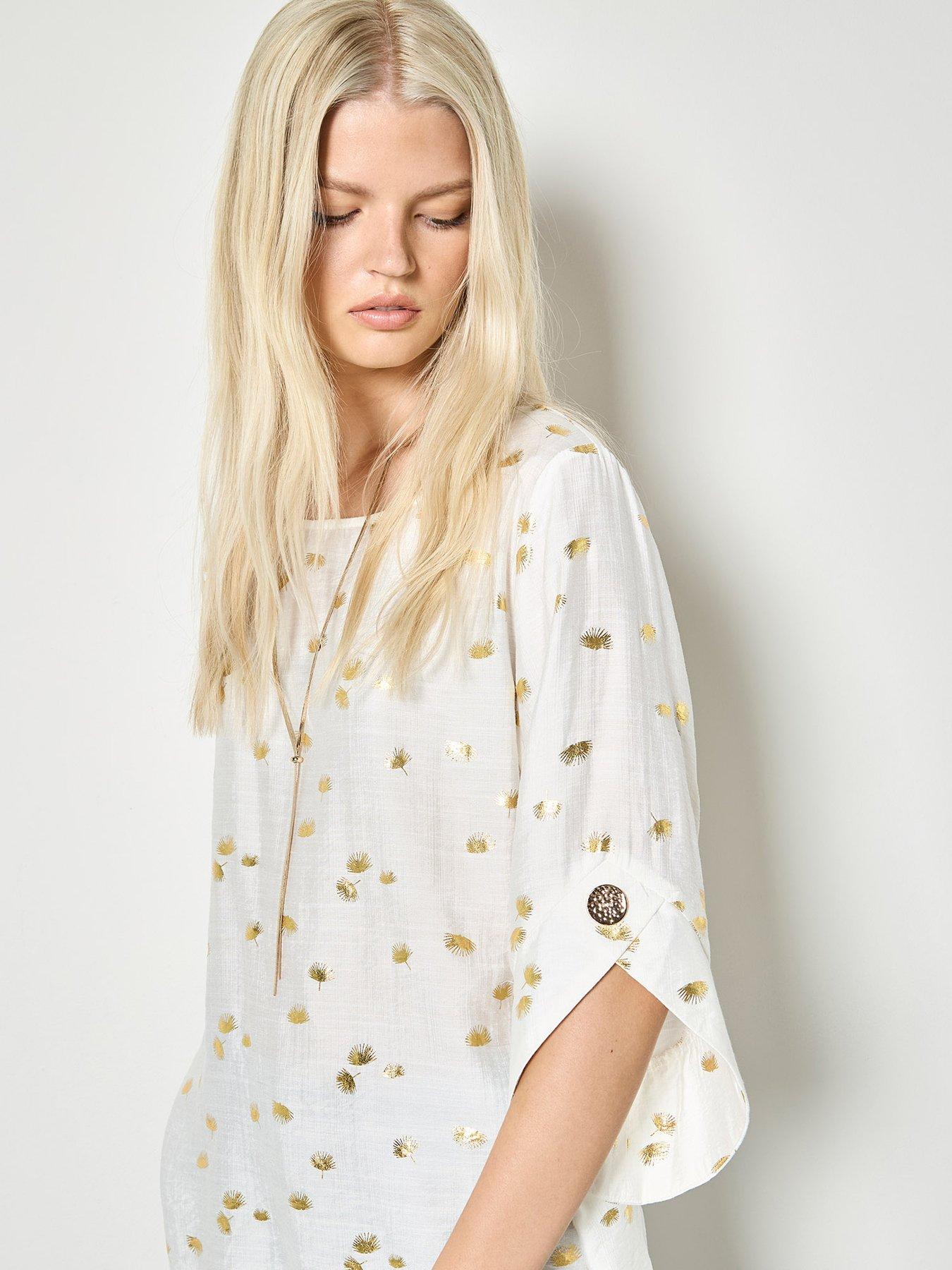 Apricot Foil Fan Hi-lo Oversized Top
