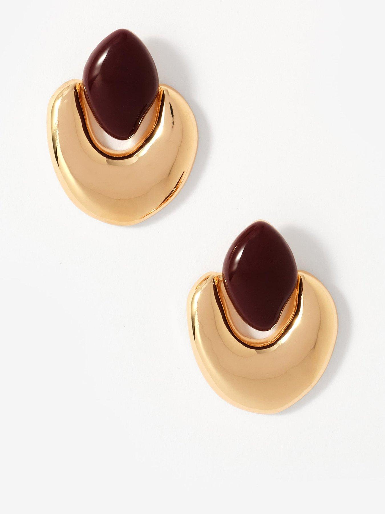 Mint Velvet Resin Stone Statement Earrings - Gold