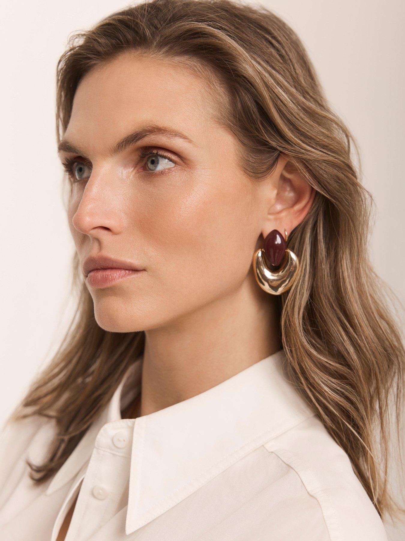 Image 2 of 4 of Mint Velvet Resin Stone Statement Earrings - Gold