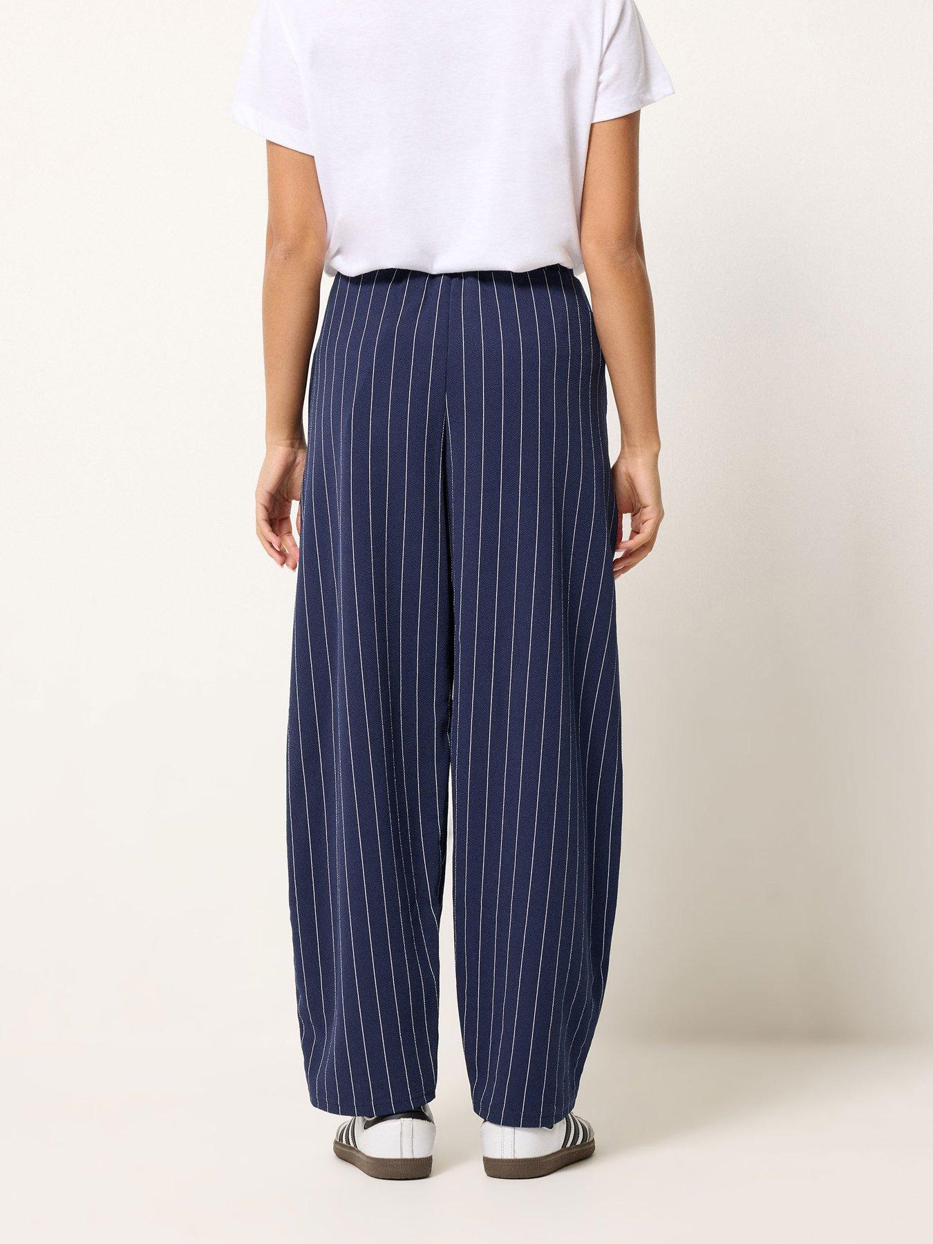  image of pixiegirl-petite-pinstripe-barrel-trousers-blue