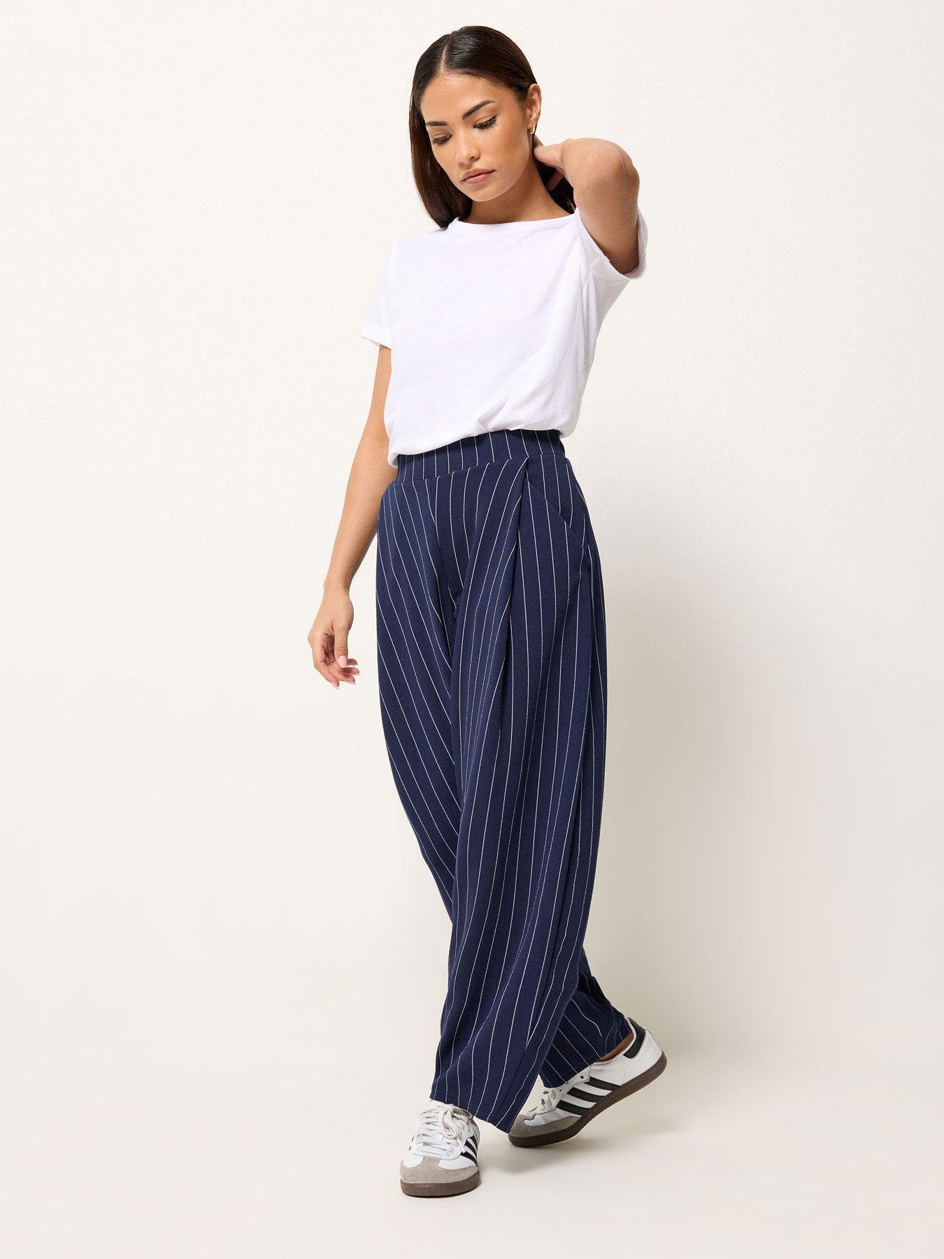  image of pixiegirl-petite-pinstripe-barrel-trousers-blue