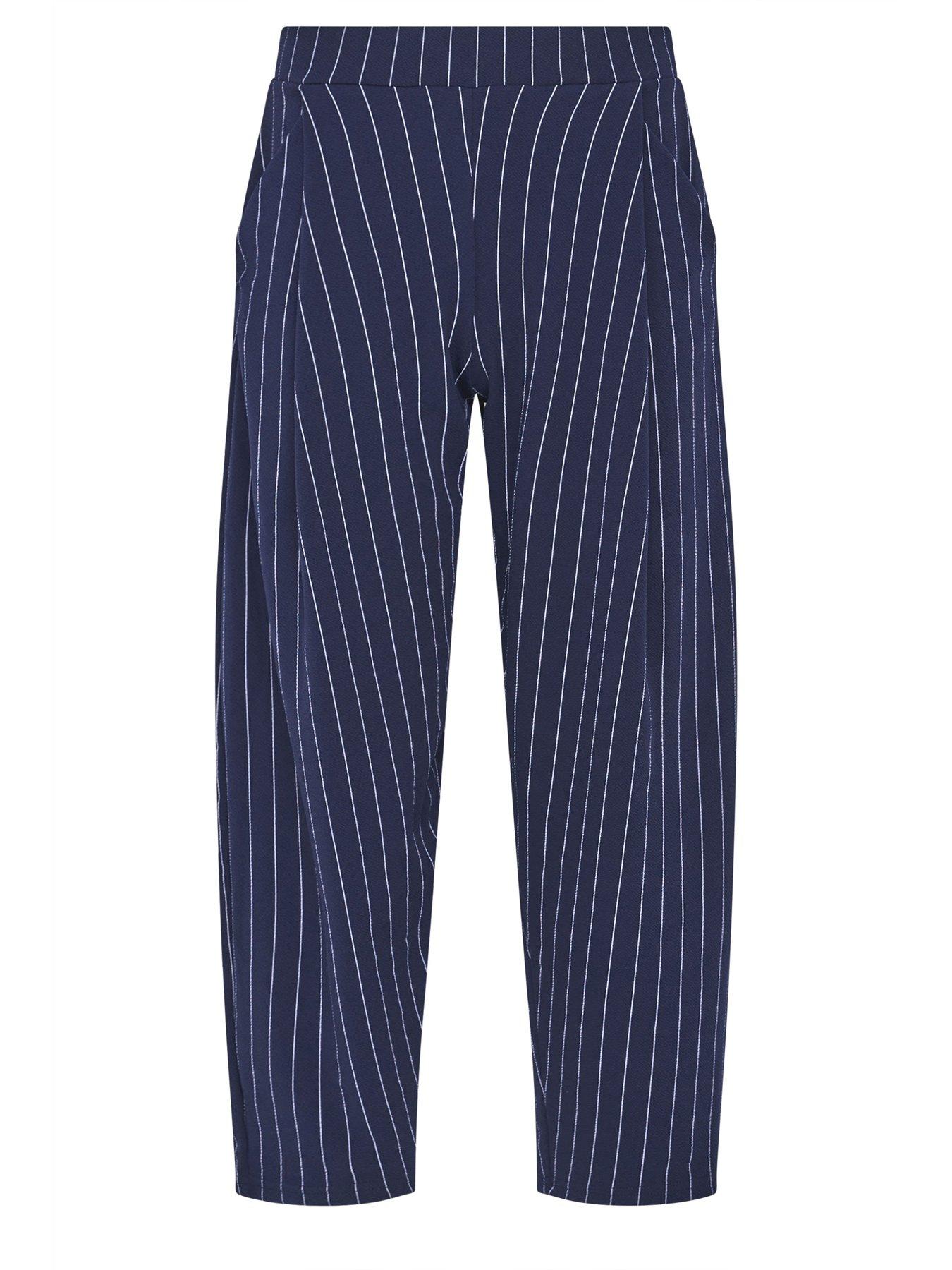  image of pixiegirl-petite-pinstripe-barrel-trousers-blue