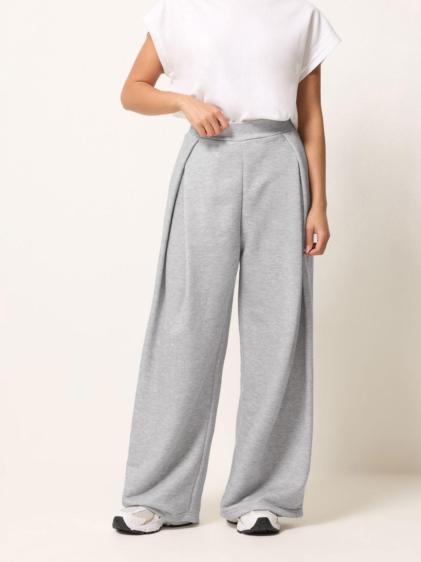 Image 1 of 5 of PixieGirl Petite Pleat Wrap Wide Leg Trousers - Grey