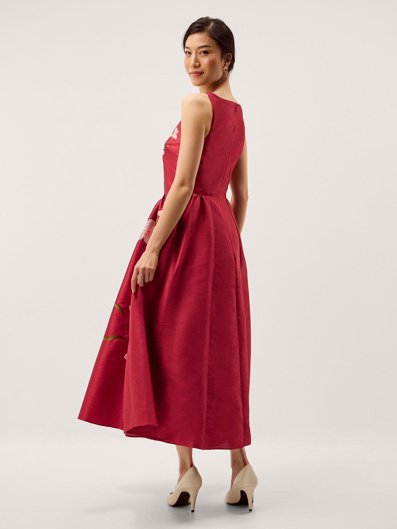 Image 2 of 5 of Monsoon Anya Embroidered Dress - Red