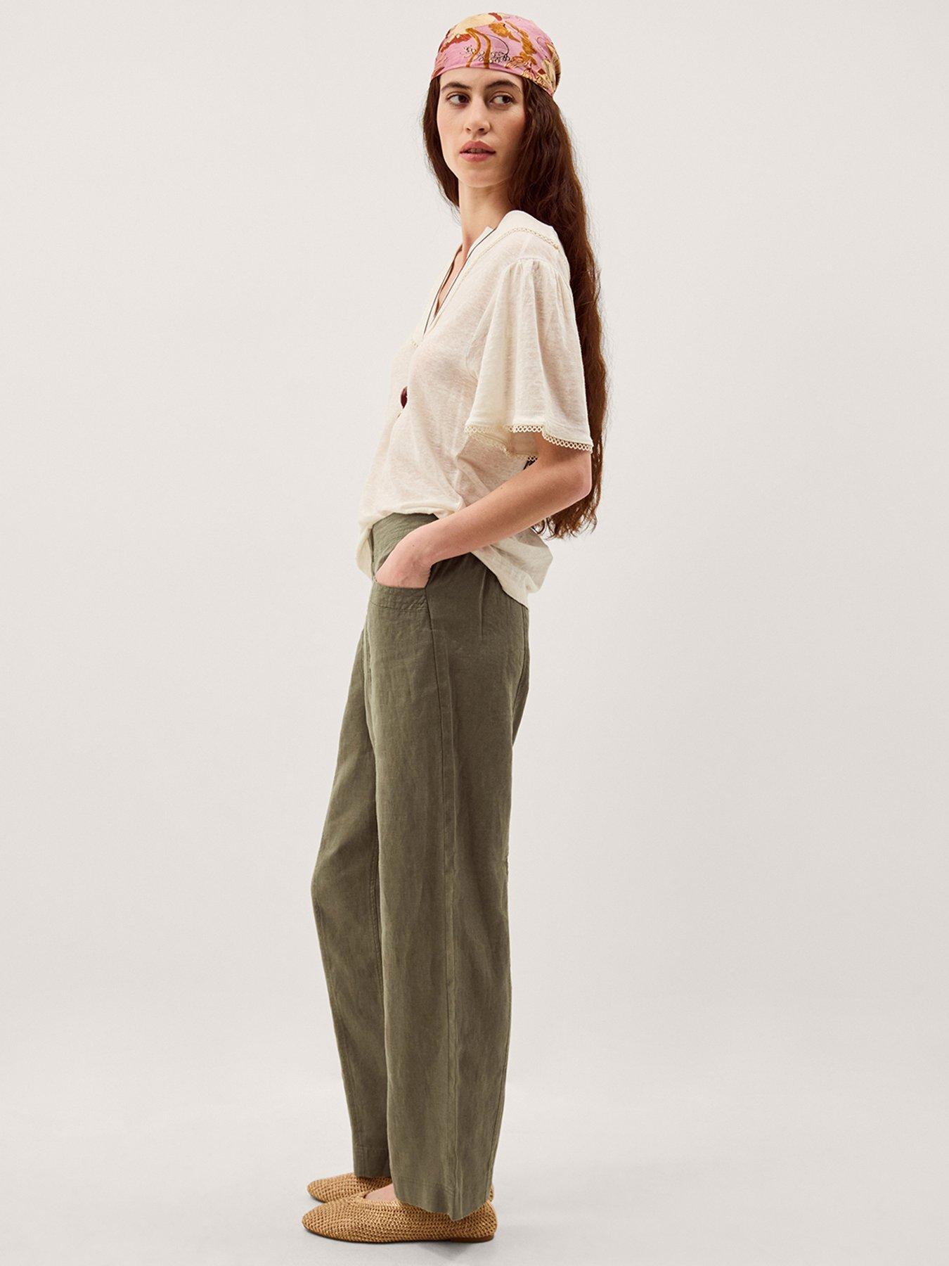  image of monsoon-lucy-linen-trouser-short-green