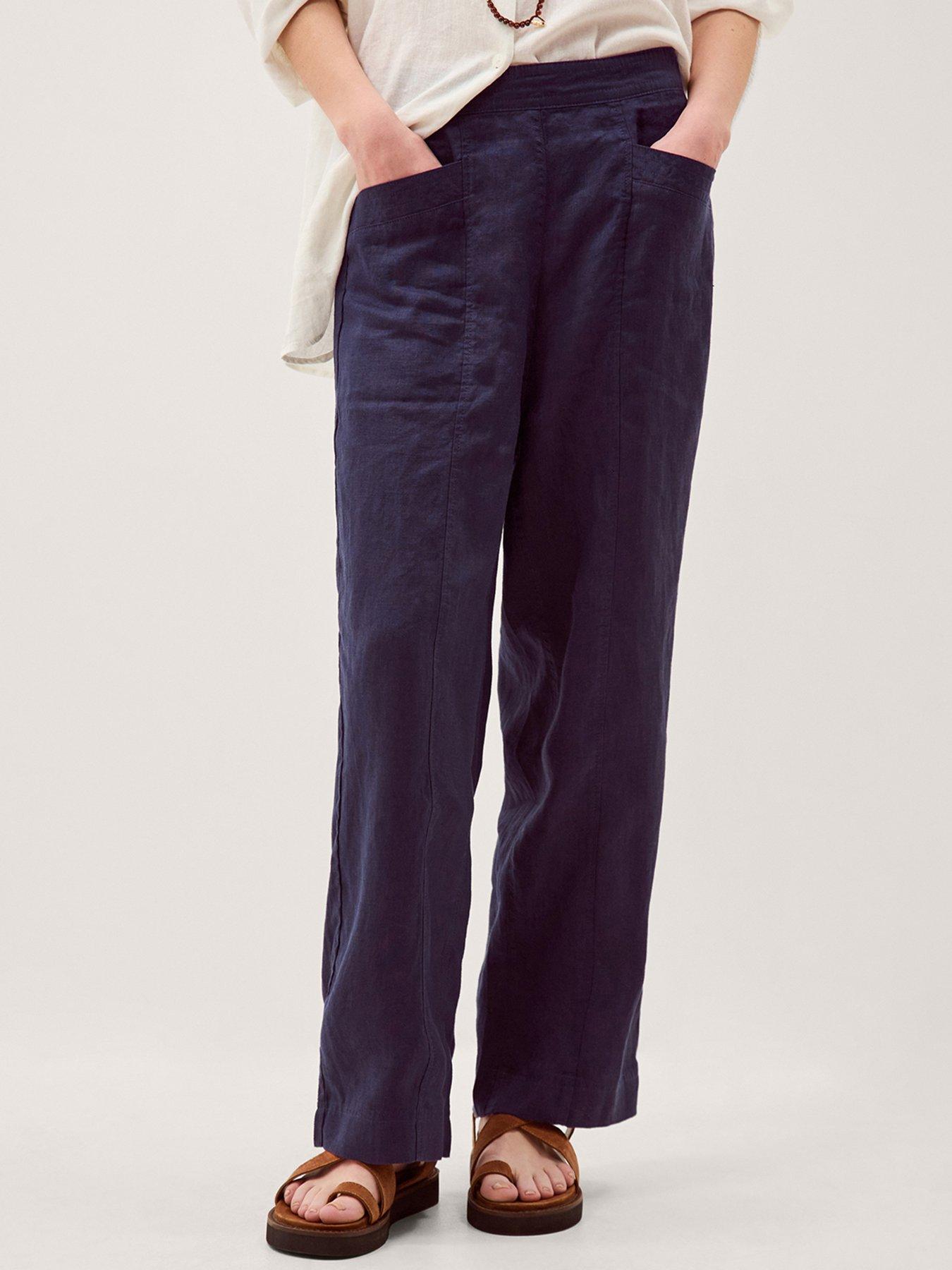 front image of monsoon-lucy-linen-trouser-short-blue