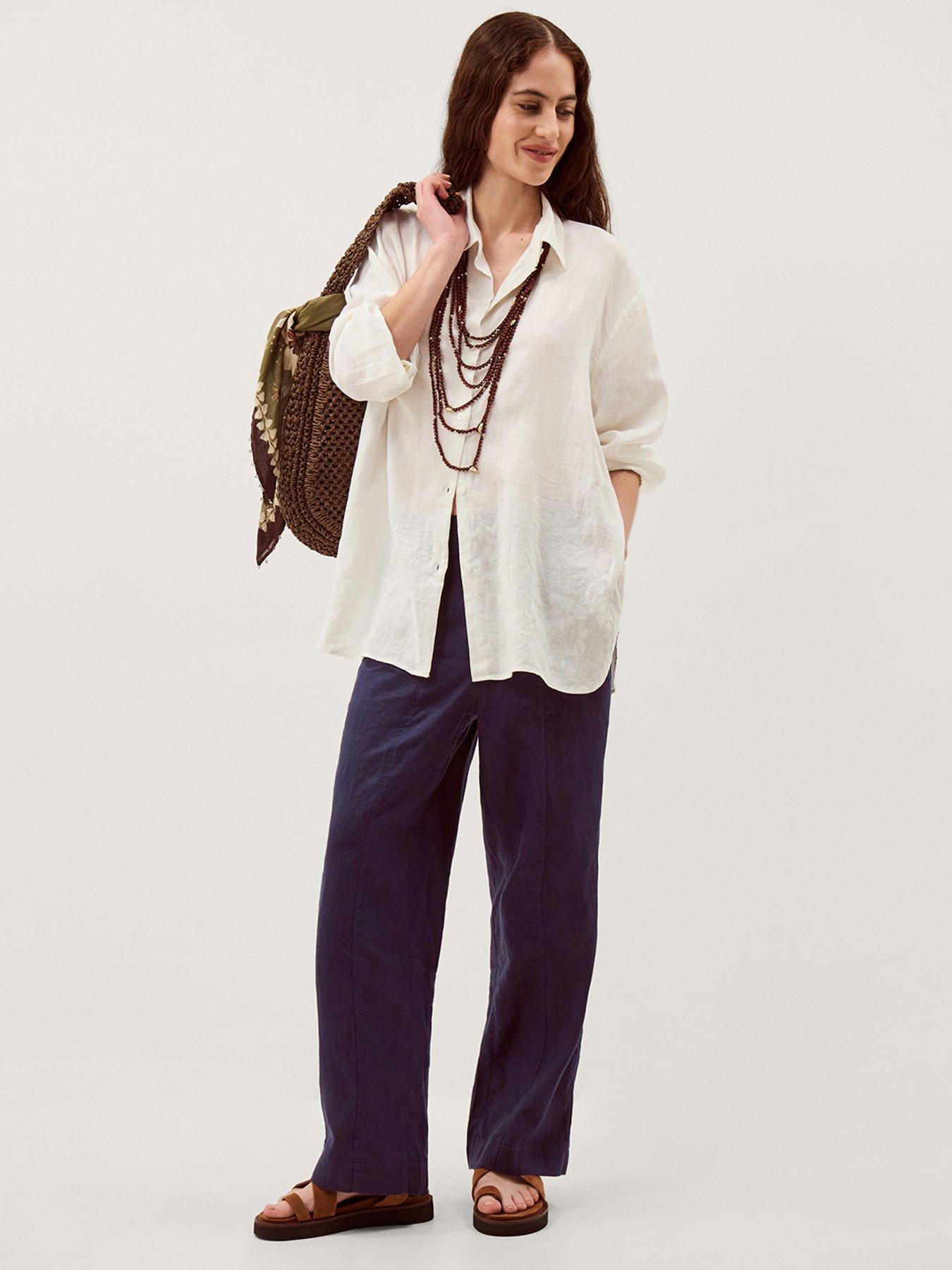  image of monsoon-lucy-linen-trouser-short-blue