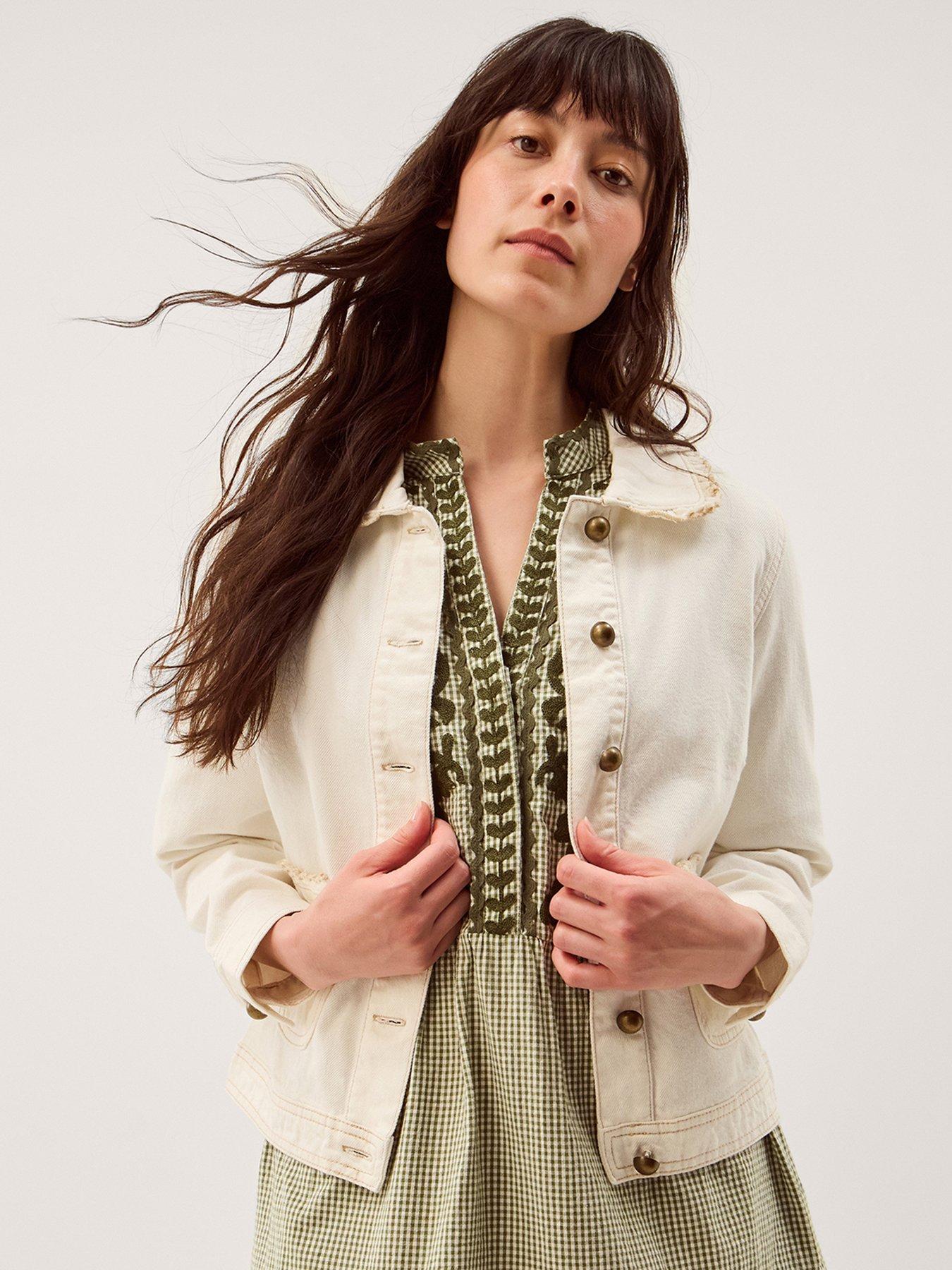 Image 4 of 5 of Monsoon Sadie Frill Denim Jacket - Brown