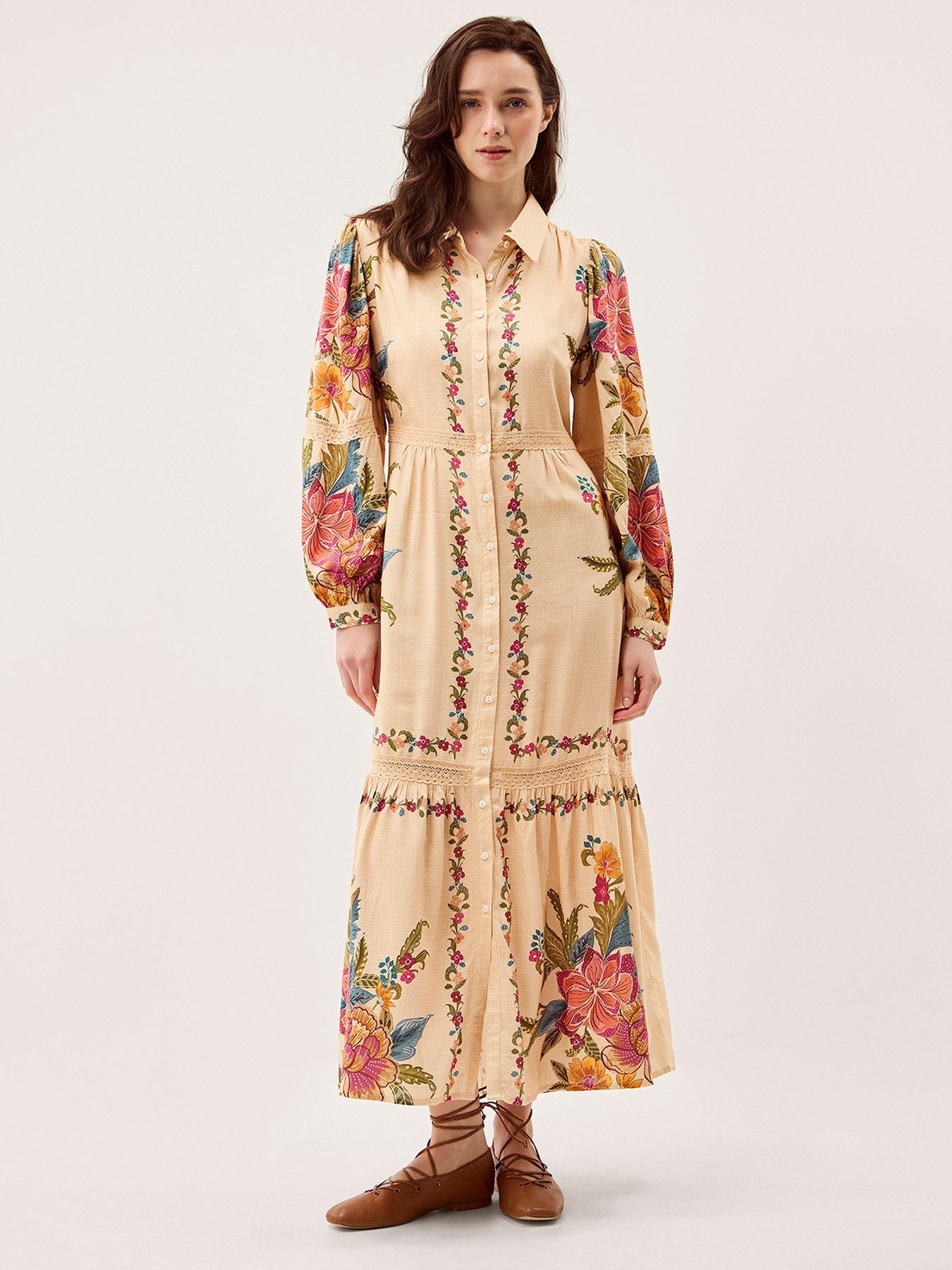 Monsoon Rosaleigh Long Sleeve Floral Maxi Dress - Cream | Littlewoods