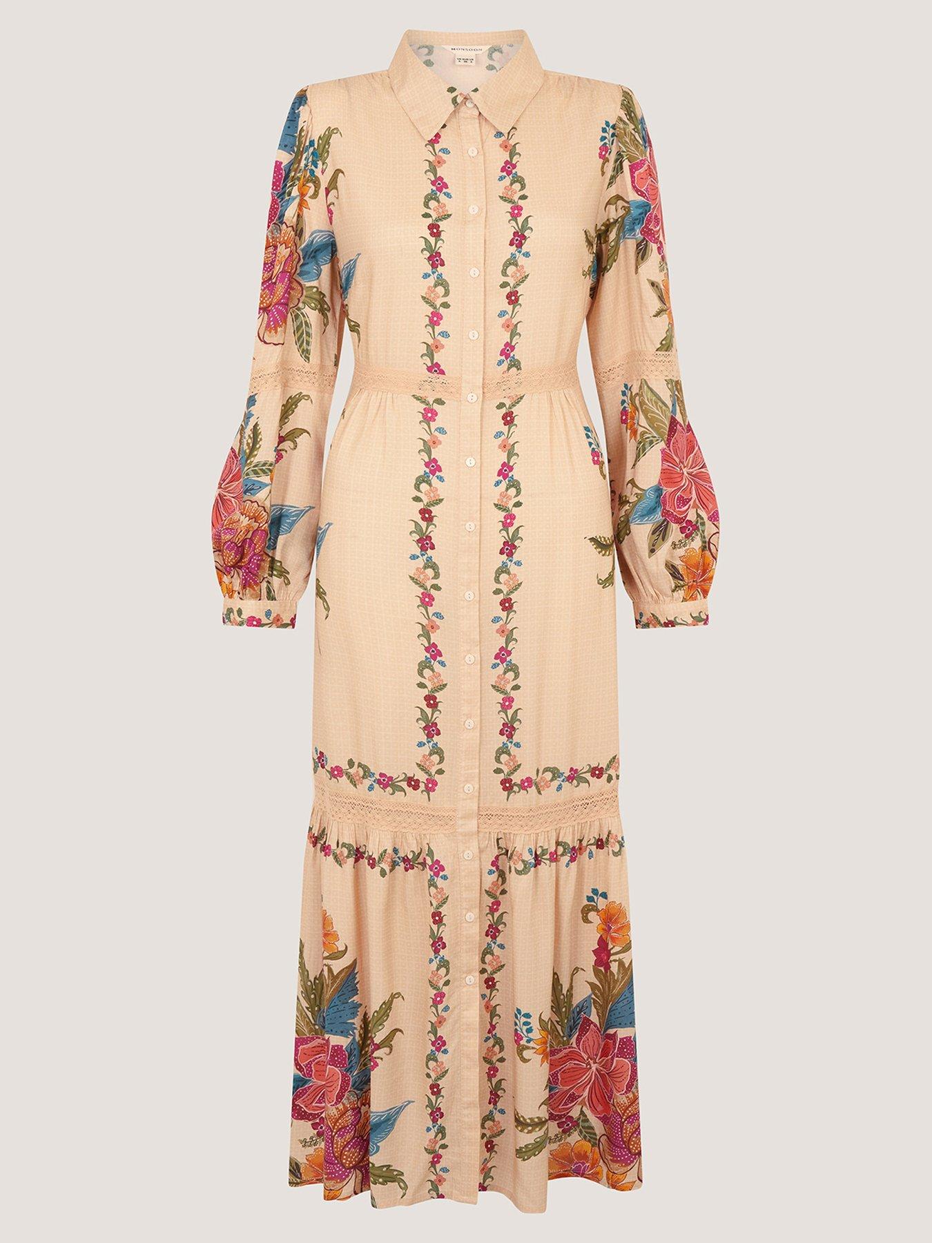 Monsoon Rosaleigh Long Sleeve Floral Maxi Dress - Cream | Littlewoods