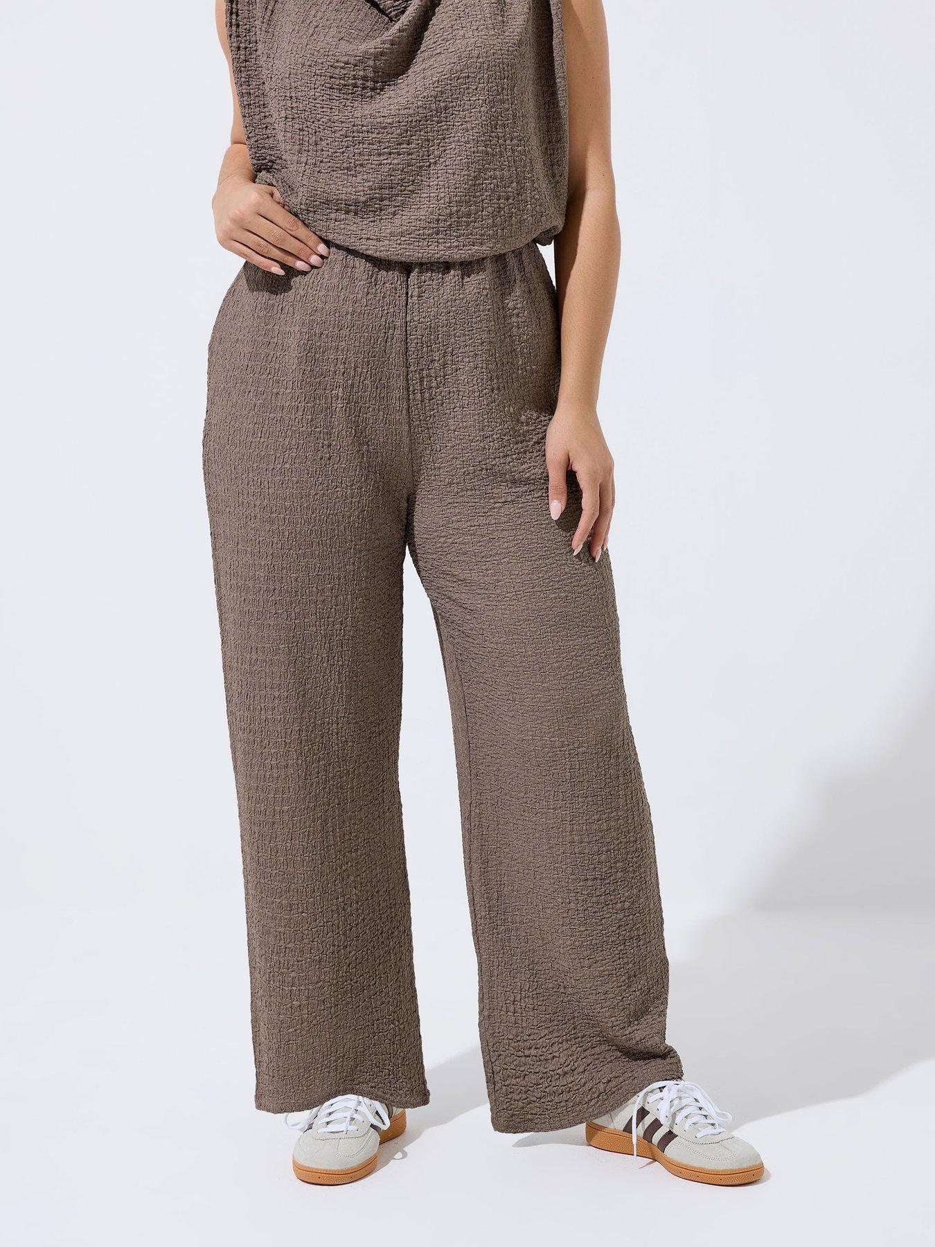 Yours Curve Textured Trouser - Brown