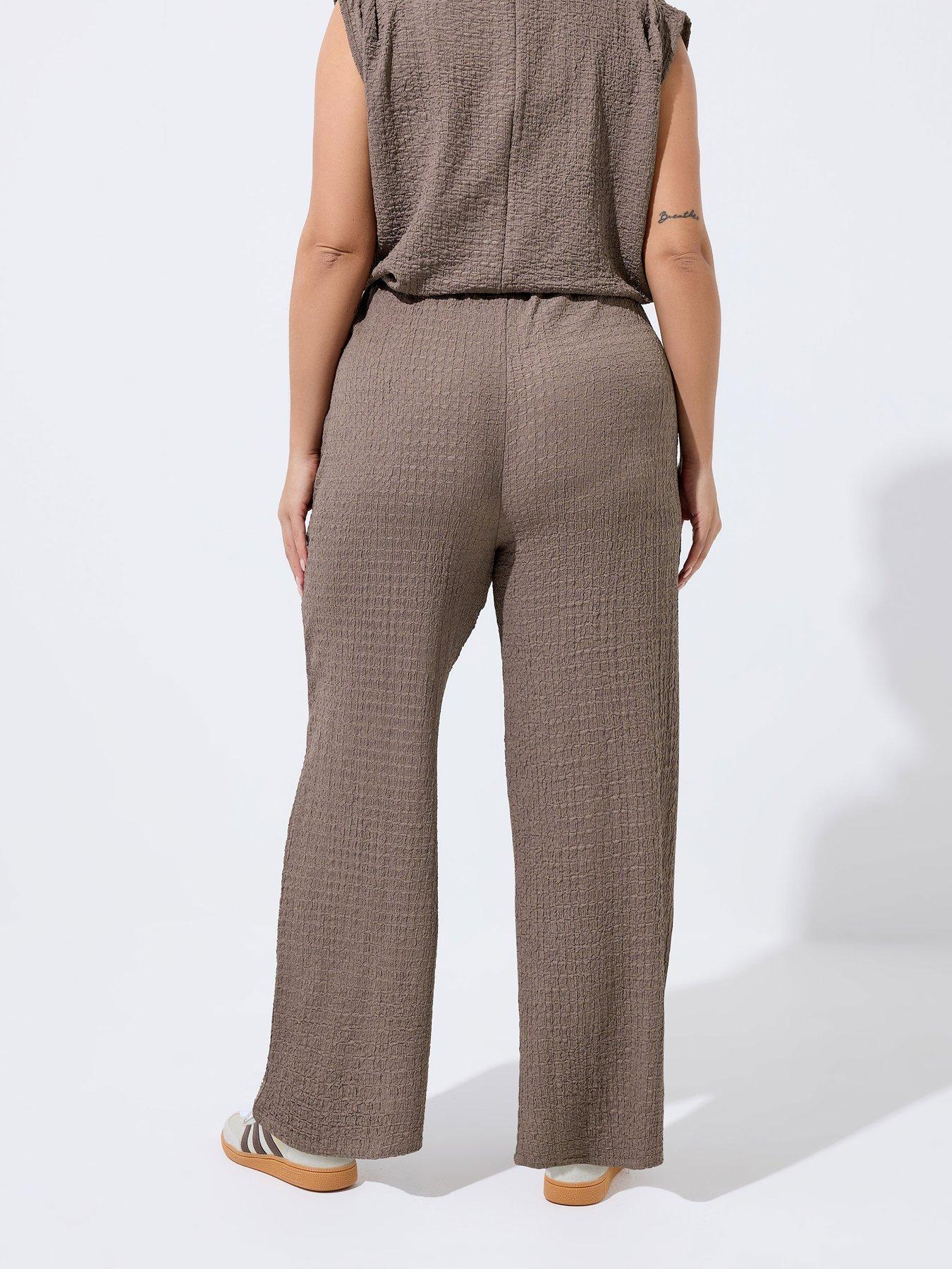 Image 2 of 3 of Yours Curve Textured Trouser - Brown