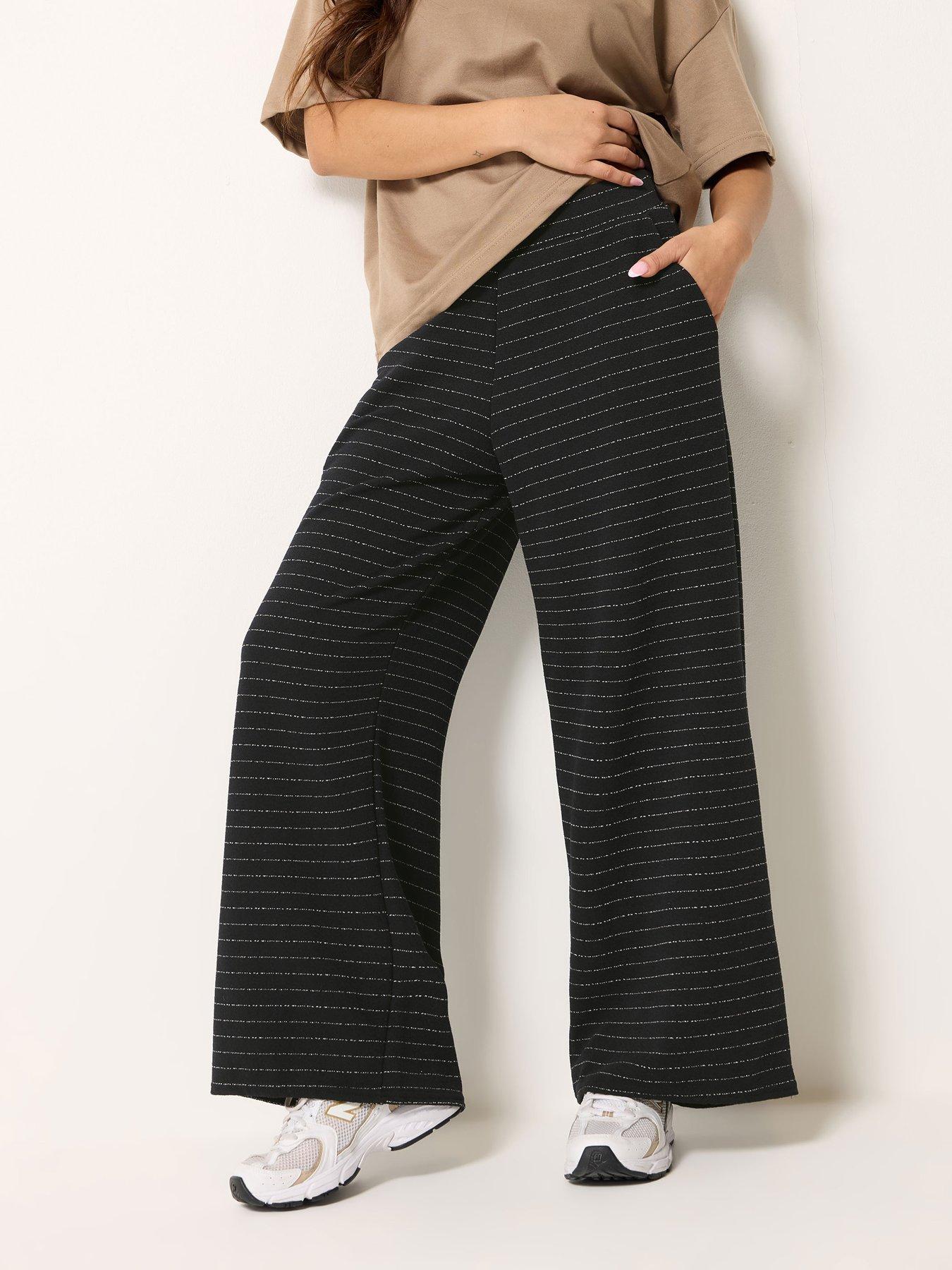 PixieGirl Petite Pinstripe Wide Leg Trousers - Black