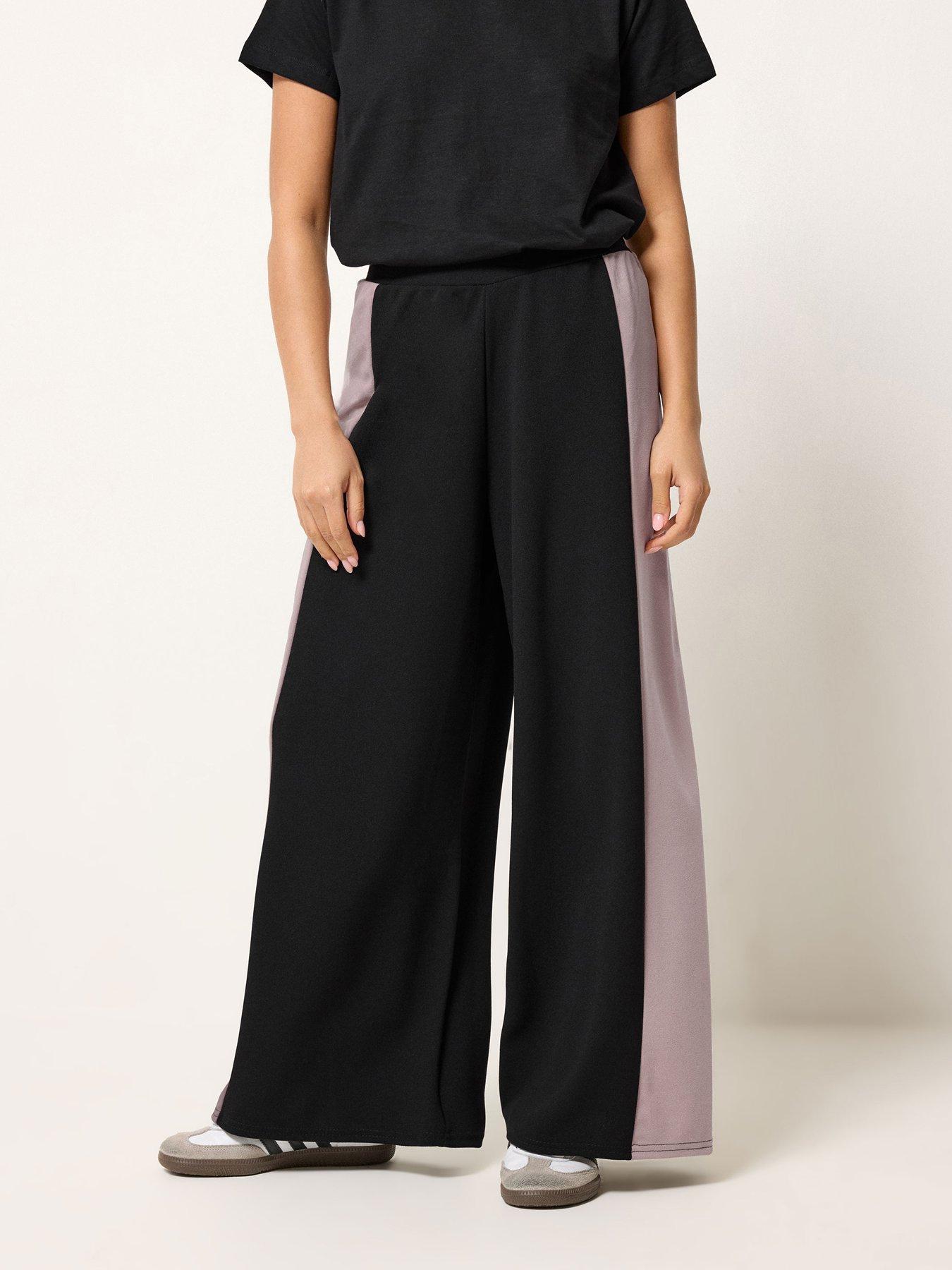  image of pixiegirl-petite-side-panel-wide-leg-trousers-black