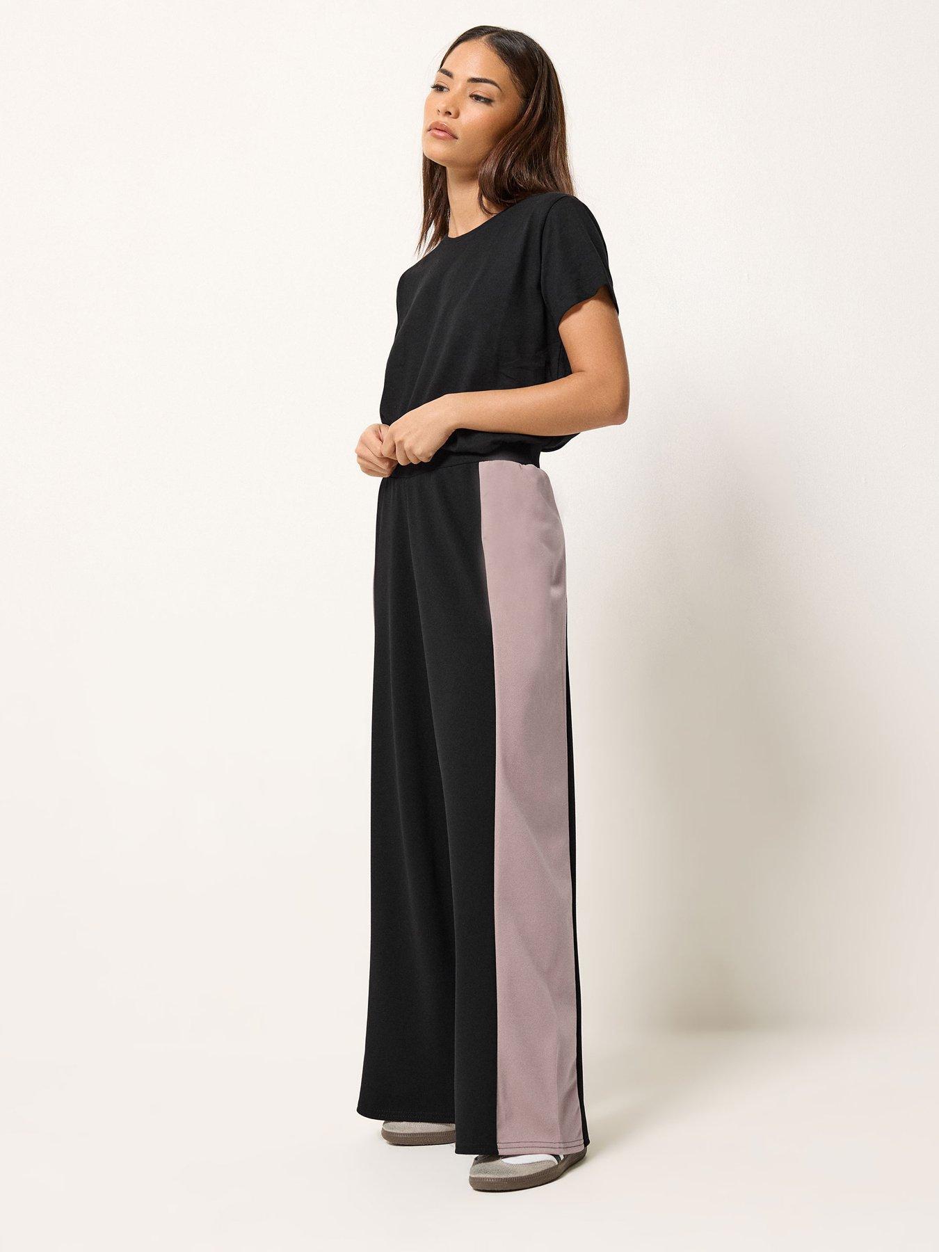  image of pixiegirl-petite-side-panel-wide-leg-trousers-black