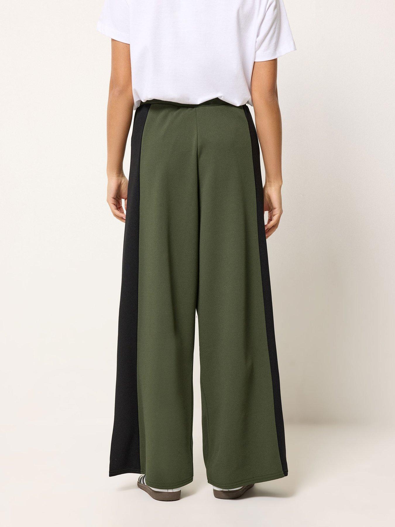  image of pixiegirl-petite-side-panel-wide-leg-trousers-green