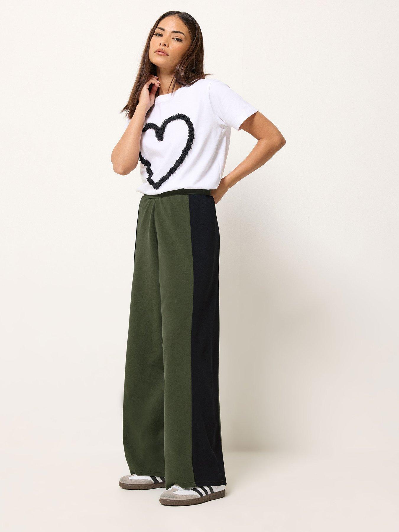  image of pixiegirl-petite-side-panel-wide-leg-trousers-green
