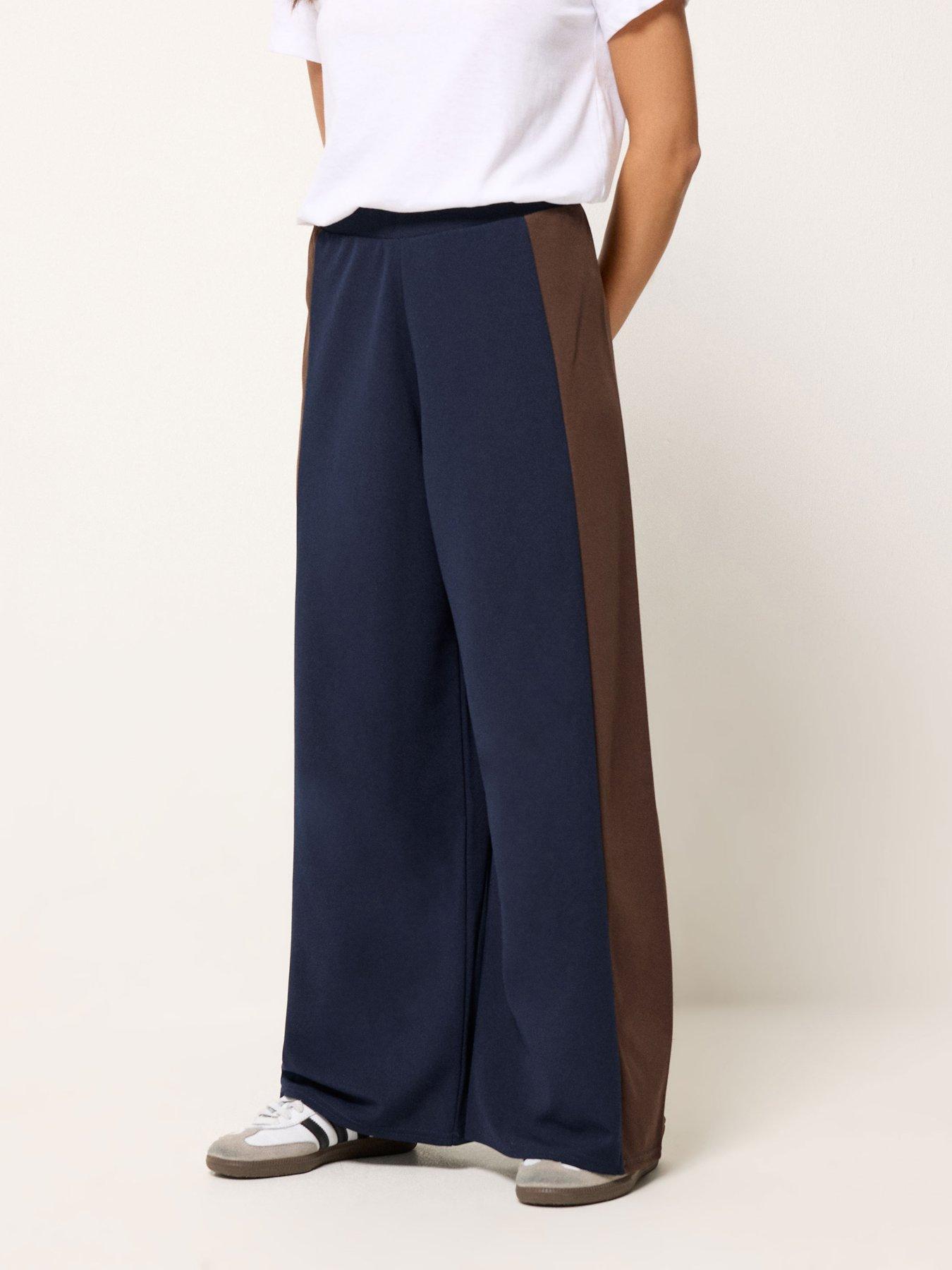 front image of pixiegirl-petite-side-panel-wide-leg-trousers-brown