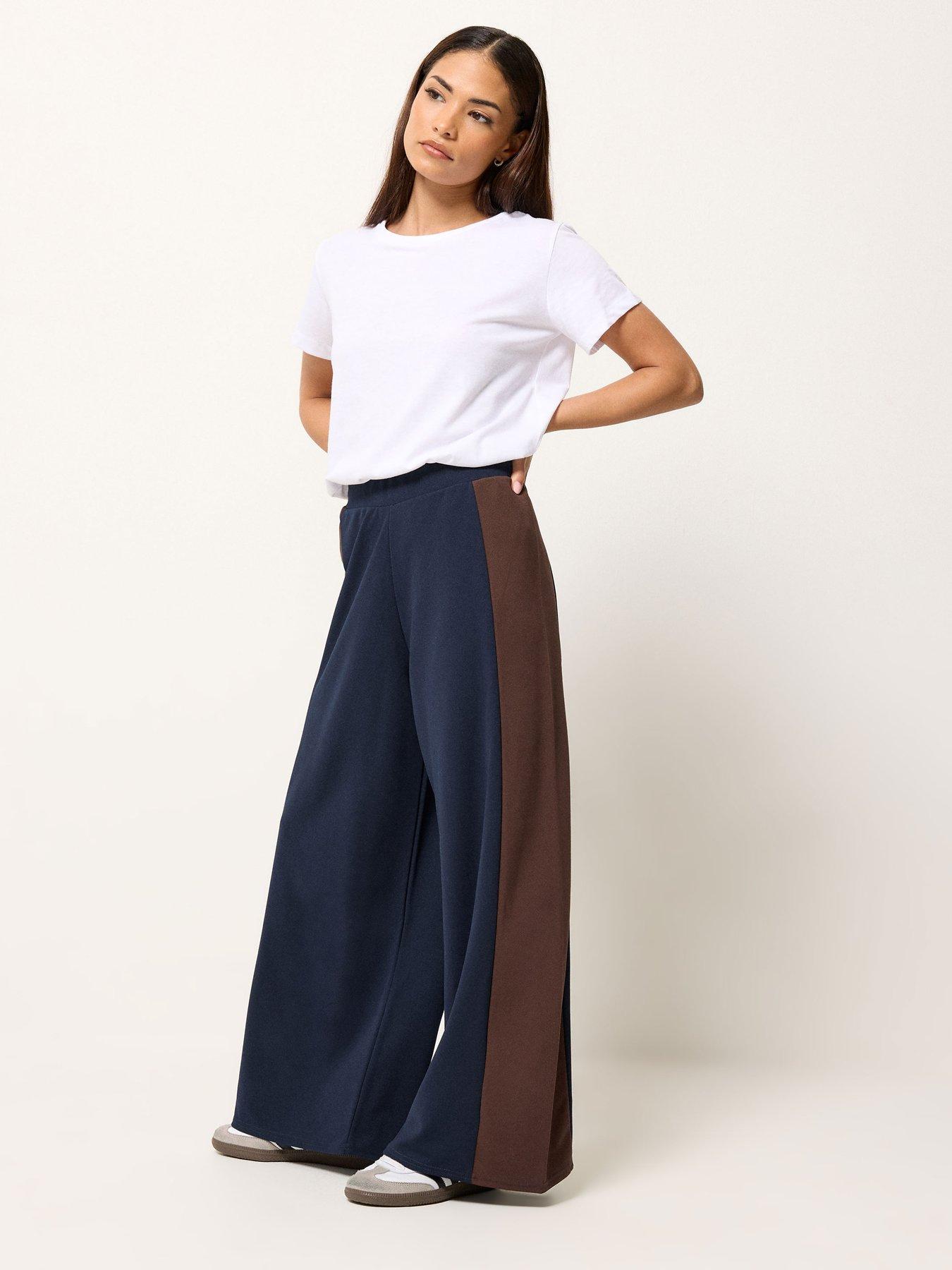  image of pixiegirl-petite-side-panel-wide-leg-trousers-brown