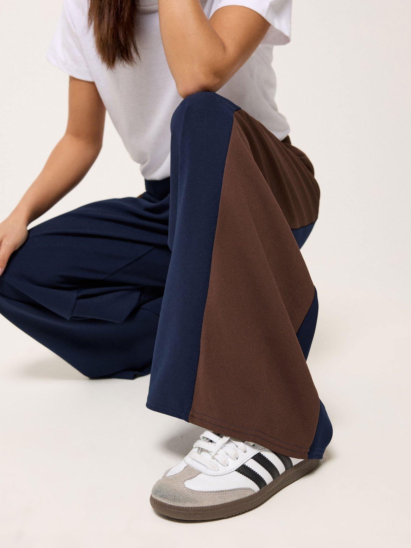  image of pixiegirl-petite-side-panel-wide-leg-trousers-brown