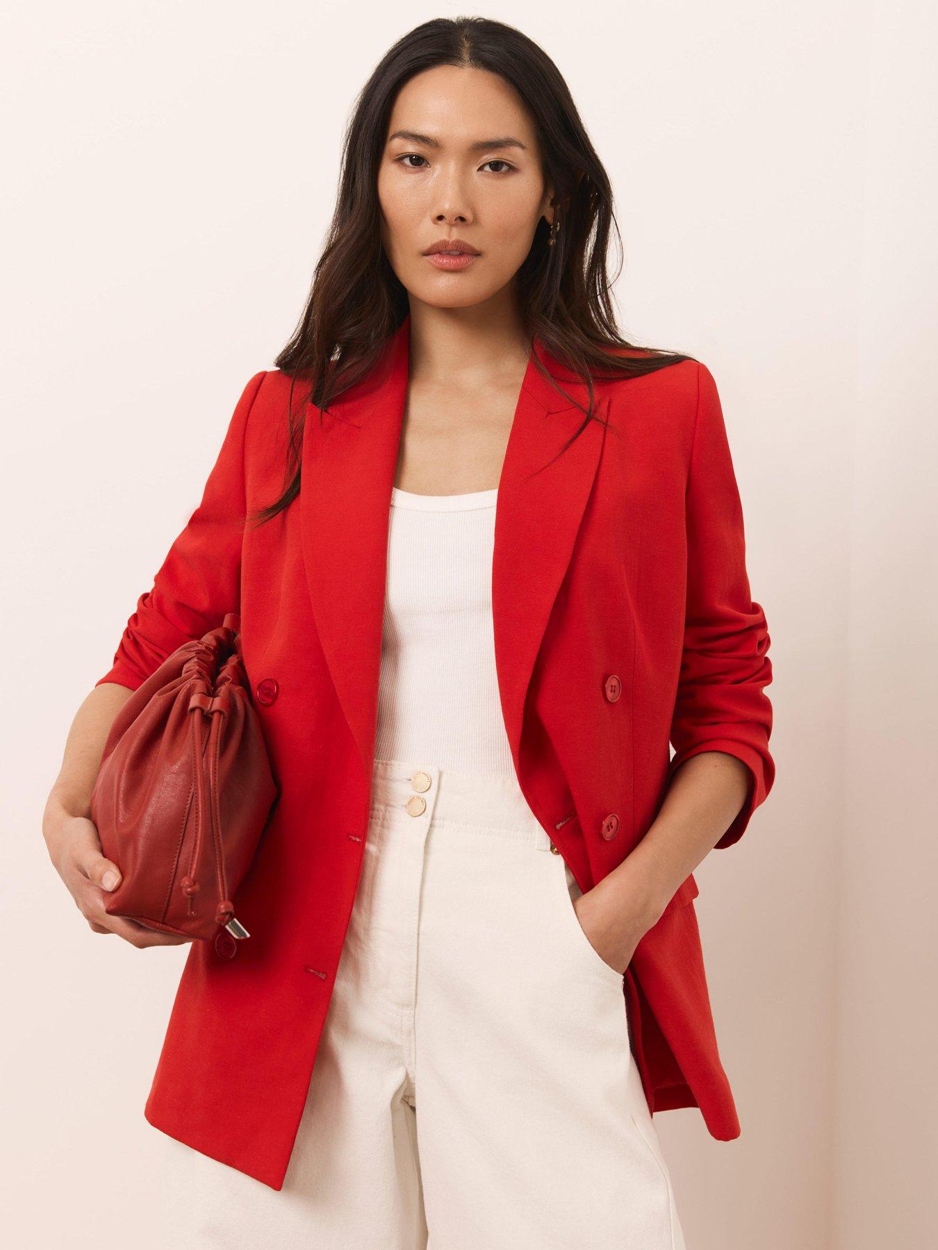 Image 2 of 6 of Mint Velvet Linen Mix Blazer - Red