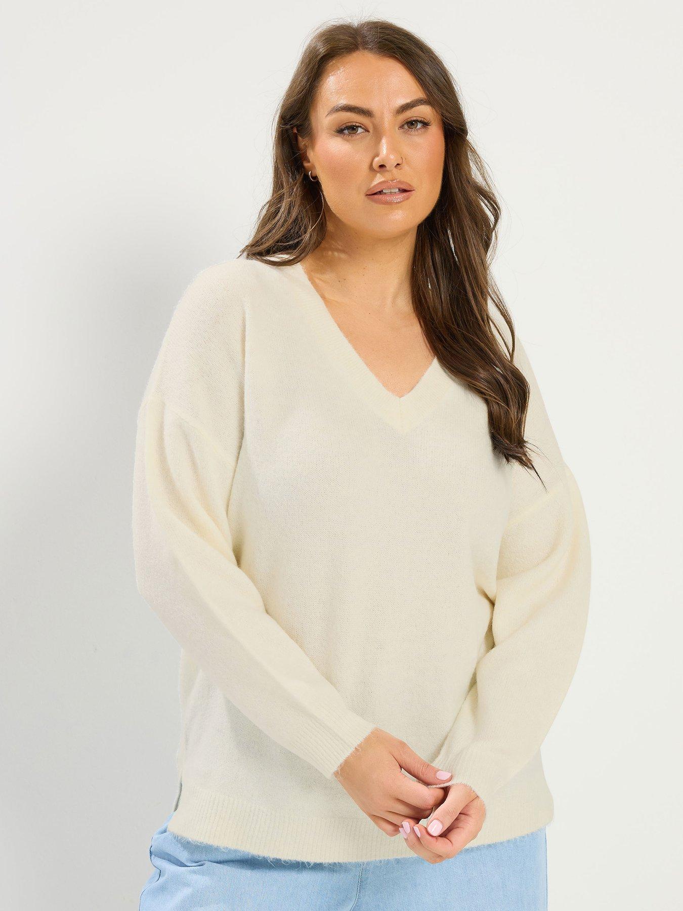 Image 1 of 4 of Yours Curve V-Neck Soft Touch Jumper - Cream