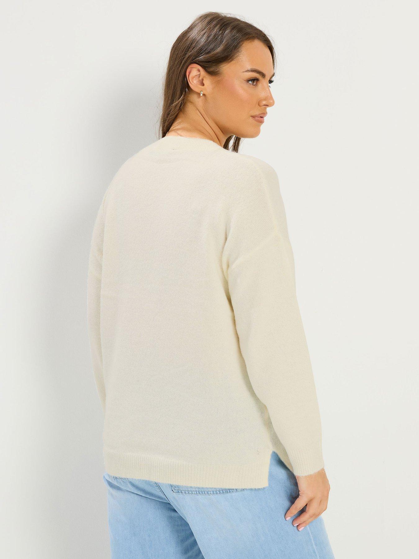 Image 2 of 4 of Yours Curve V-Neck Soft Touch Jumper - Cream
