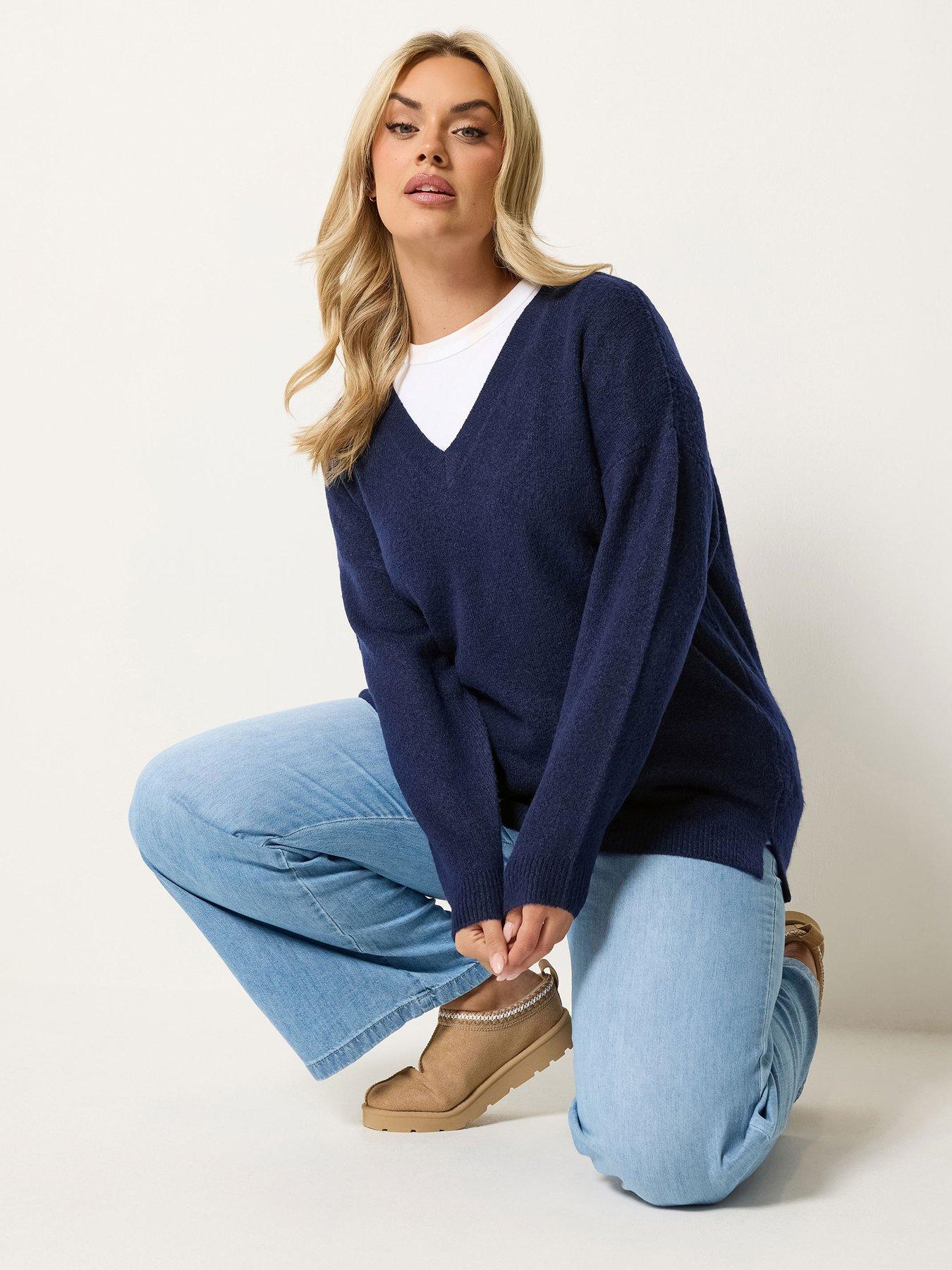 Yours Curve V-Neck Soft Touch Jumper - Blue