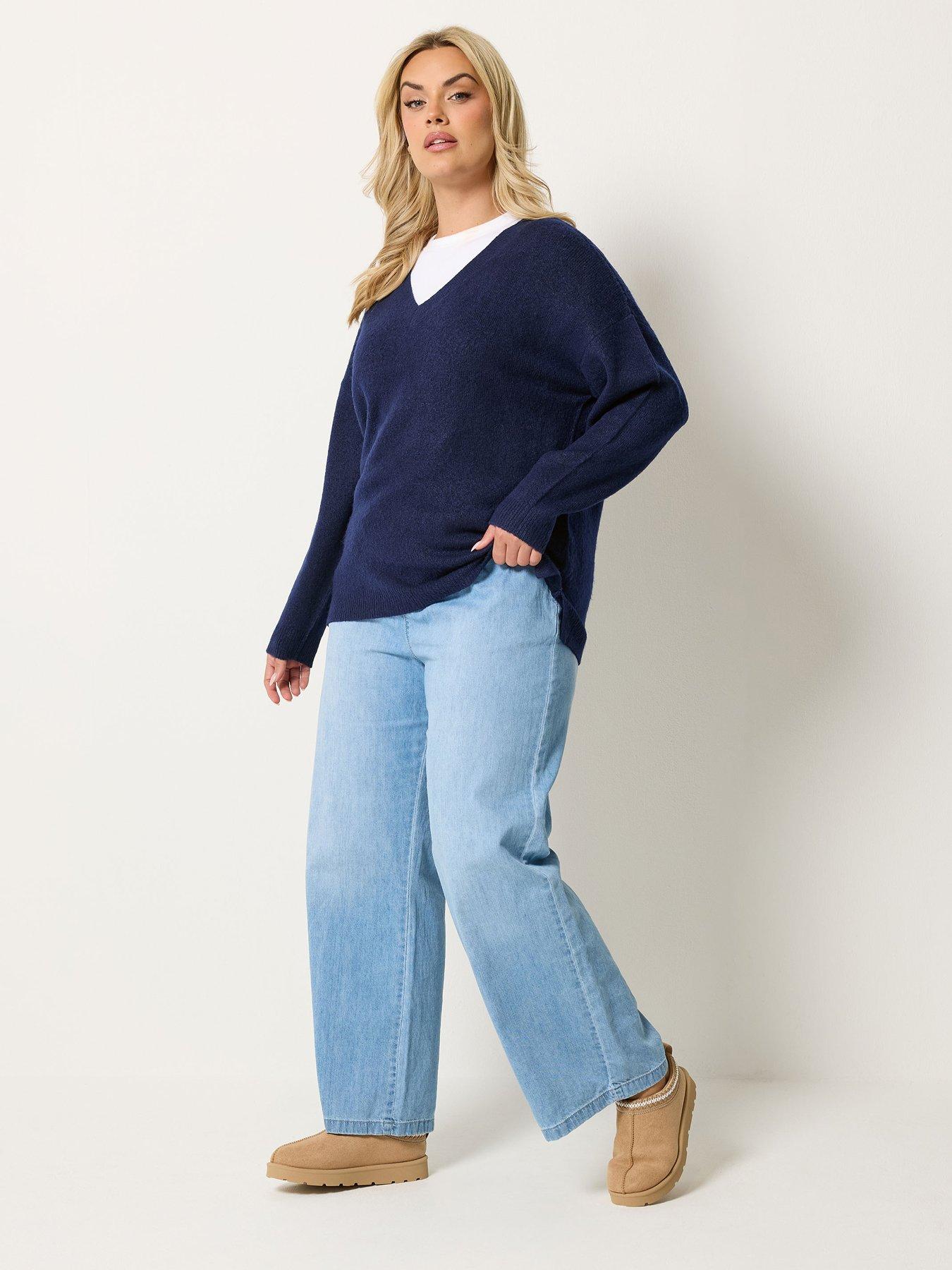 Image 3 of 4 of Yours Curve V-Neck Soft Touch Jumper - Blue