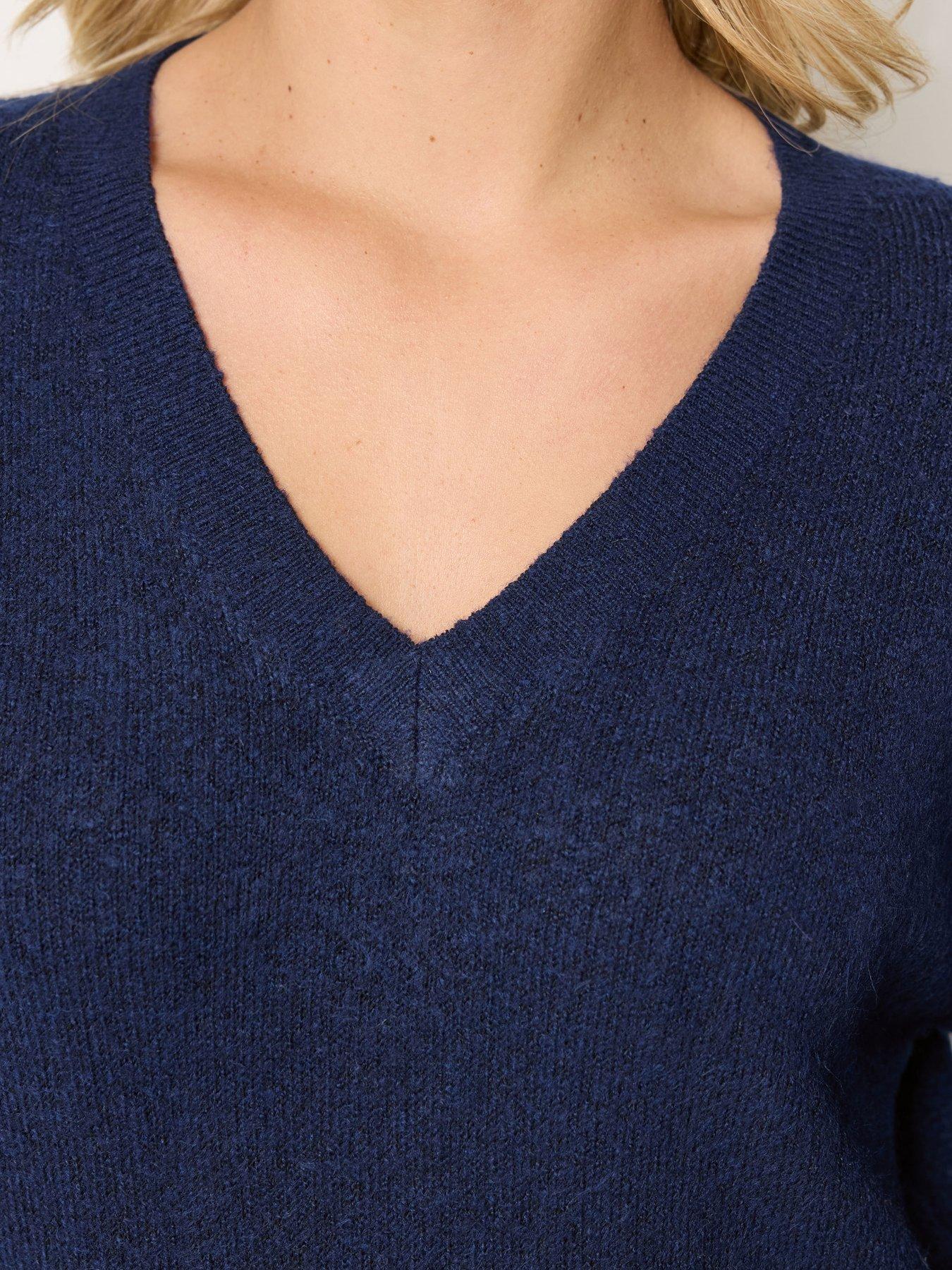 Image 4 of 4 of Yours Curve V-Neck Soft Touch Jumper - Blue