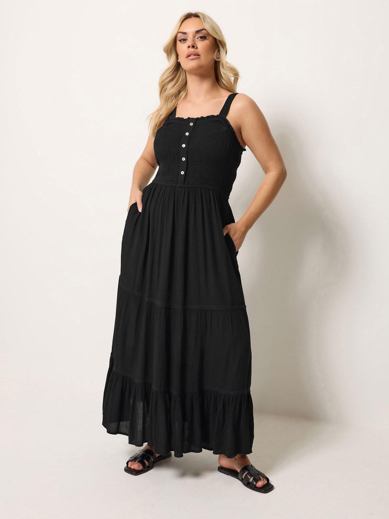 Image 1 of 4 of Yours Curve Shirred Placket Dress - Black